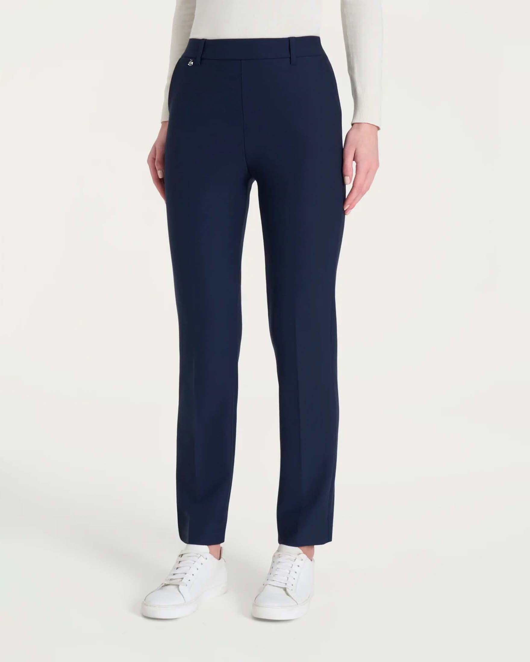 Pantaloni a gamba dritta Ragno blu in tessuto Compact con vita elasticizzata