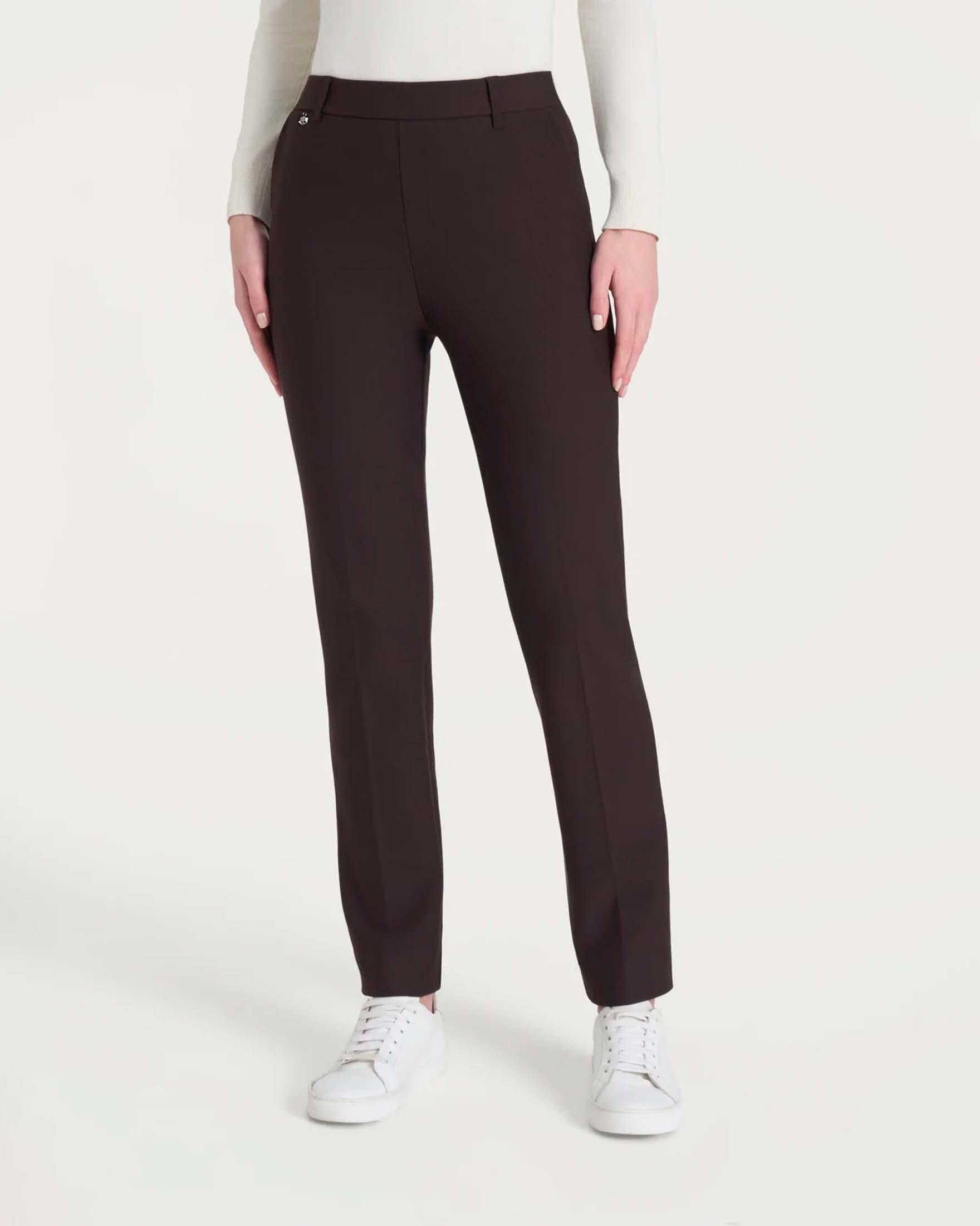 Pantaloni a gamba dritta Ragno marrone scuro in tessuto Compact con vita elasticizzata
