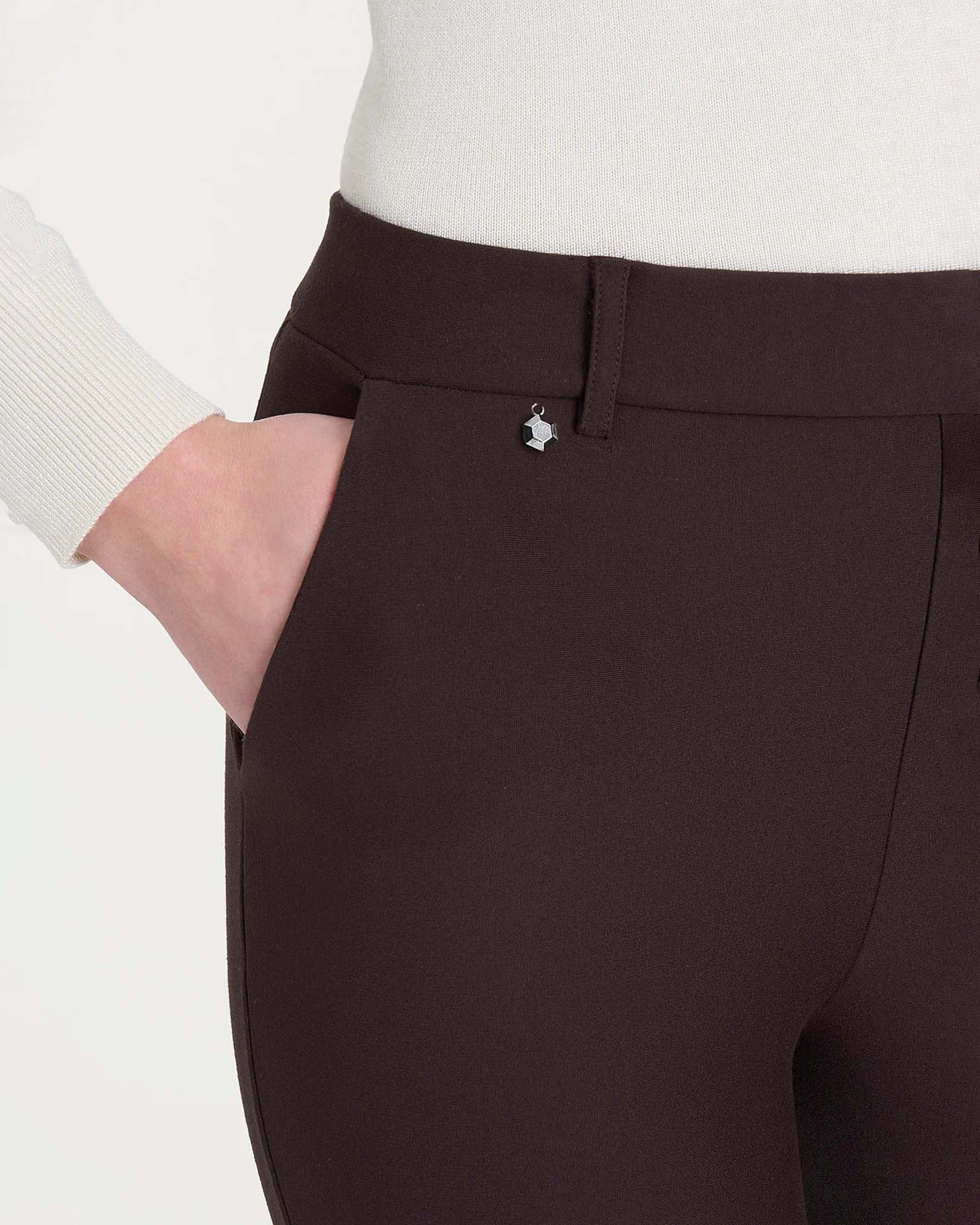 Pantaloni a gamba dritta Ragno marrone scuro in tessuto Compact con vita elasticizzata image