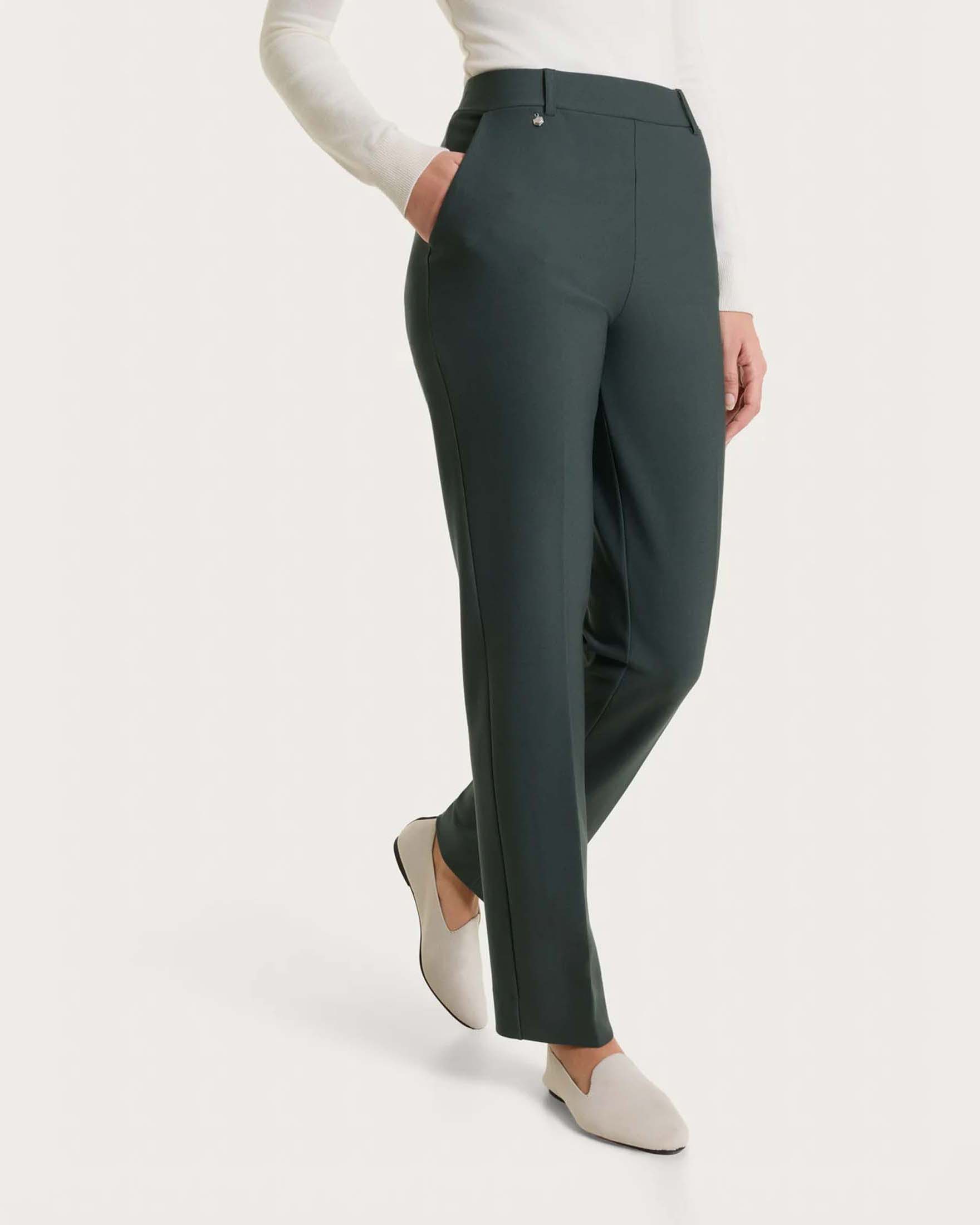 Pantaloni a gamba dritta Ragno verdi in tessuto Compact con vita elasticizzata