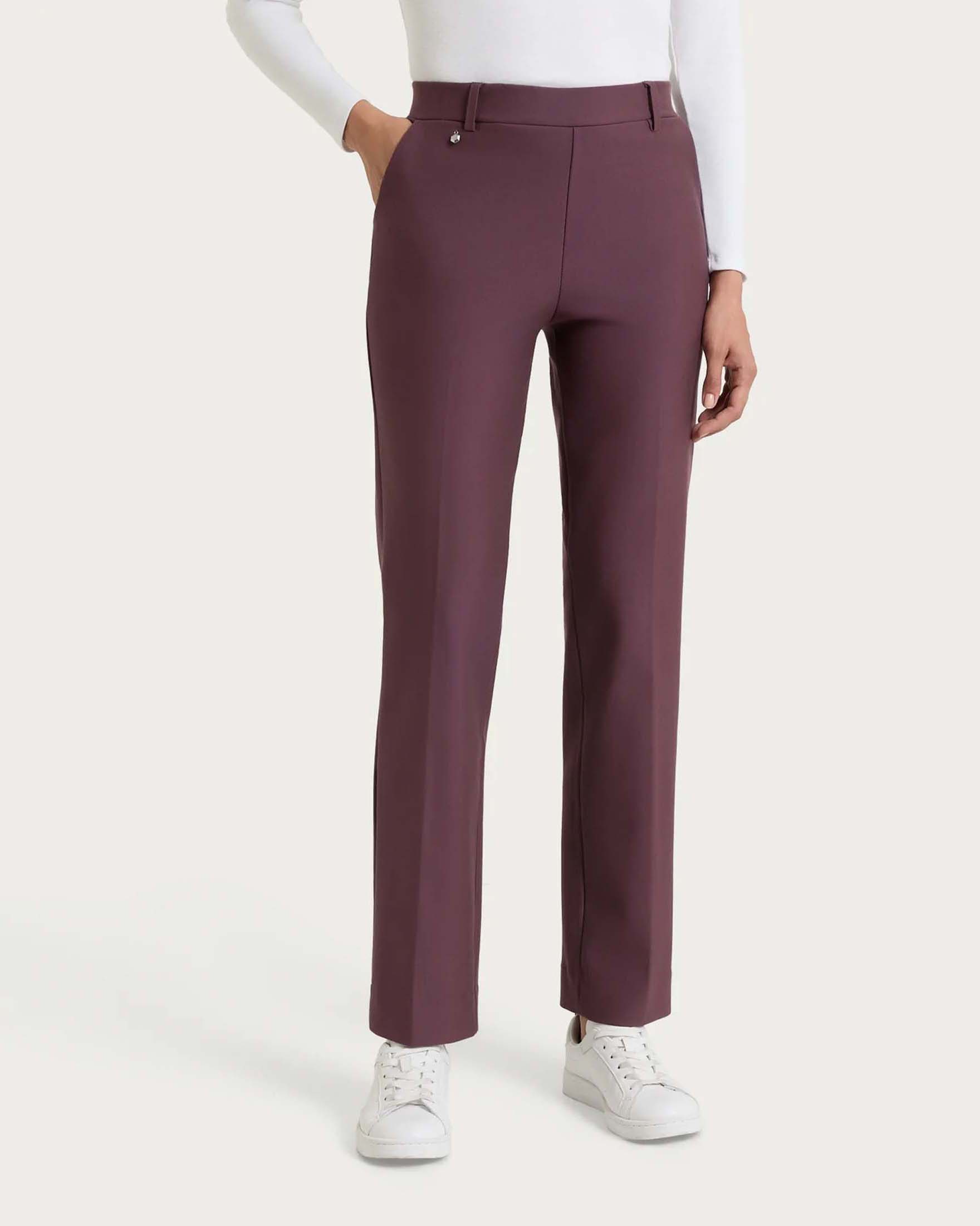 Pantaloni a gamba dritta Ragno bordeaux in tessuto Compact con vita elasticizzata