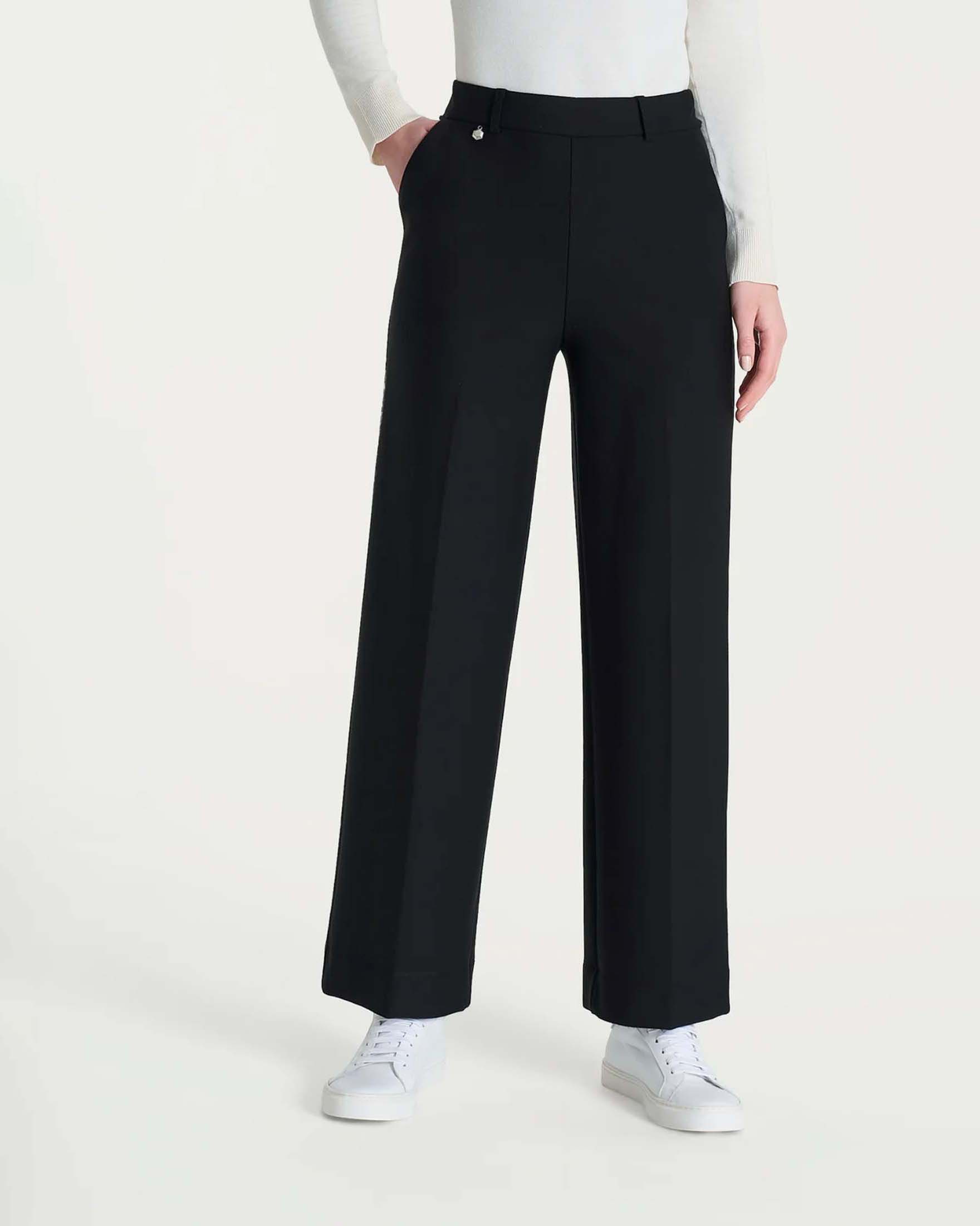 Pantaloni cropped Ragno neri a gamba larga in tessuto Compact con vita elasticizzata