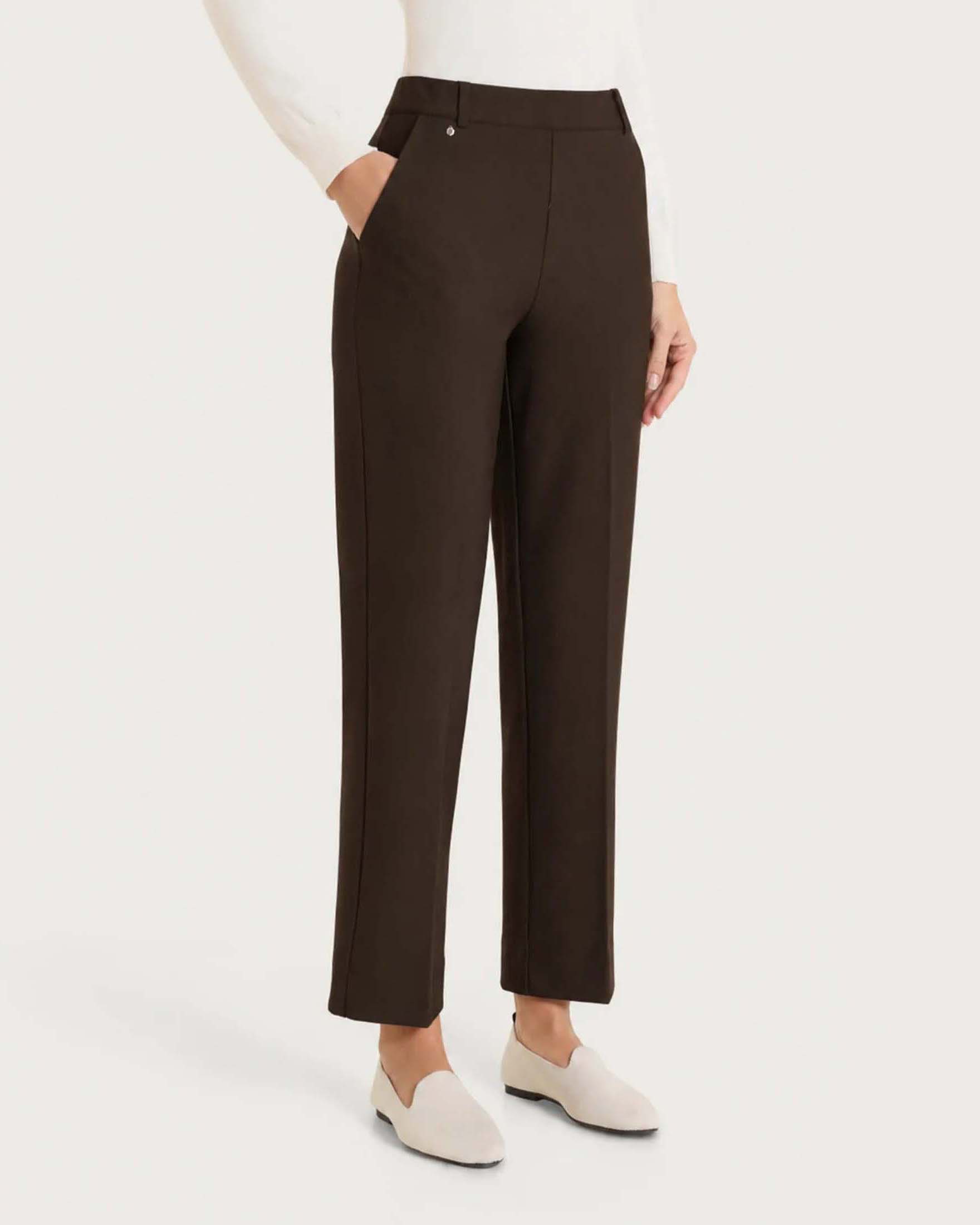 Pantaloni flare alla caviglia Ragno marrone in tessuto Compact con vita elasticizzata