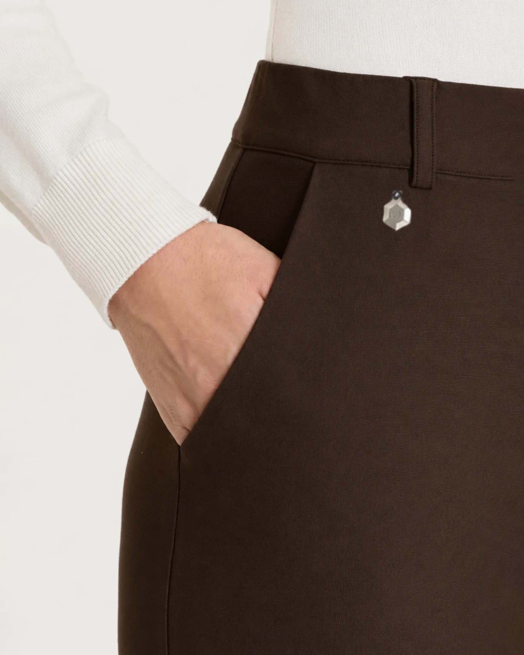 Pantaloni flare alla caviglia Ragno marrone in tessuto Compact con vita elasticizzata image