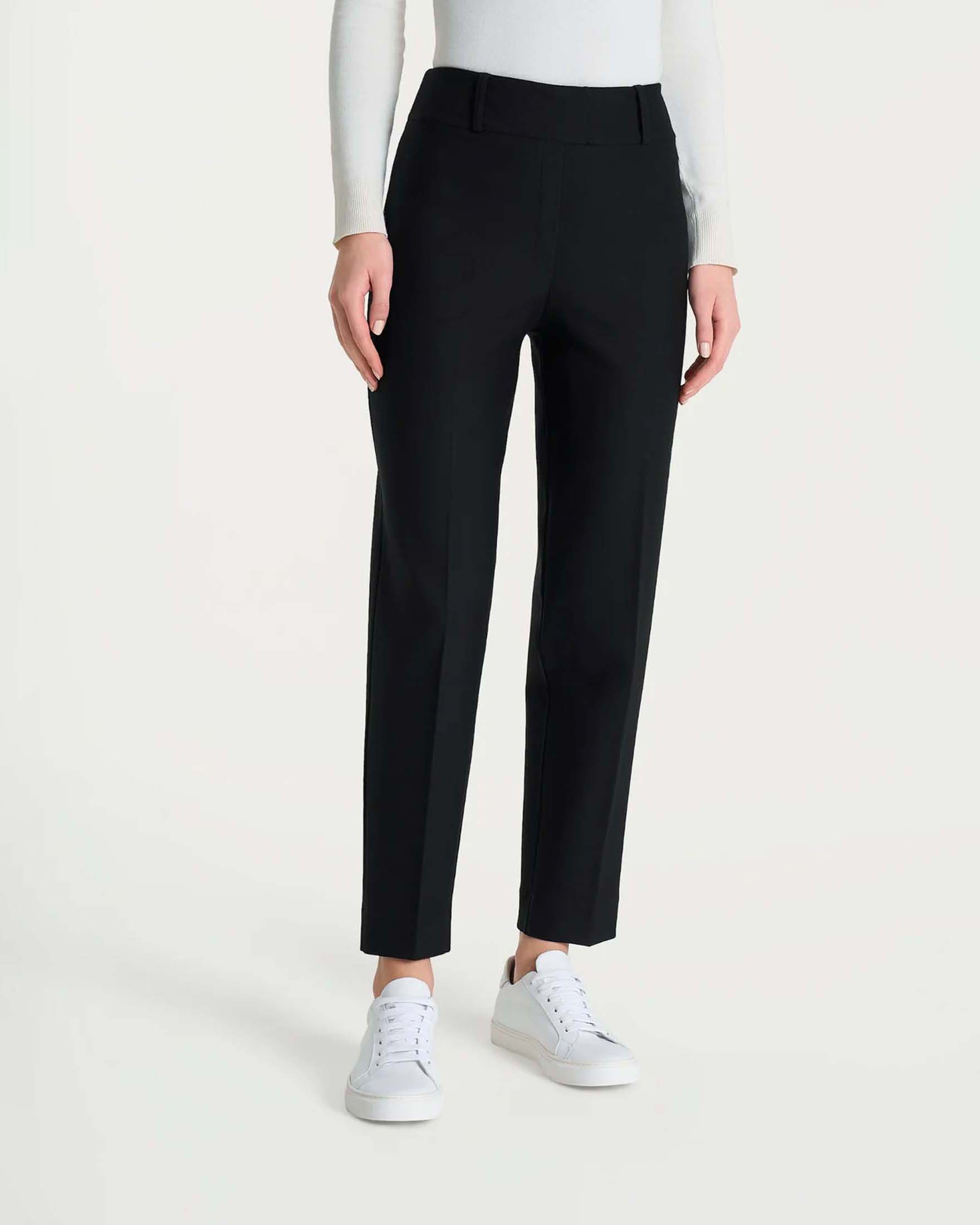 Pantaloni a carota Ragno neri cropped in tessuto Compact con vita elasticizzata