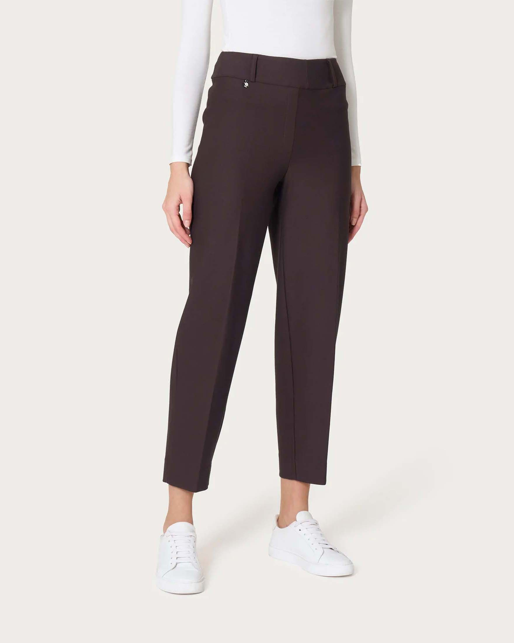 Pantaloni a carota Ragno marroni cropped in tessuto Compact con vita elasticizzata