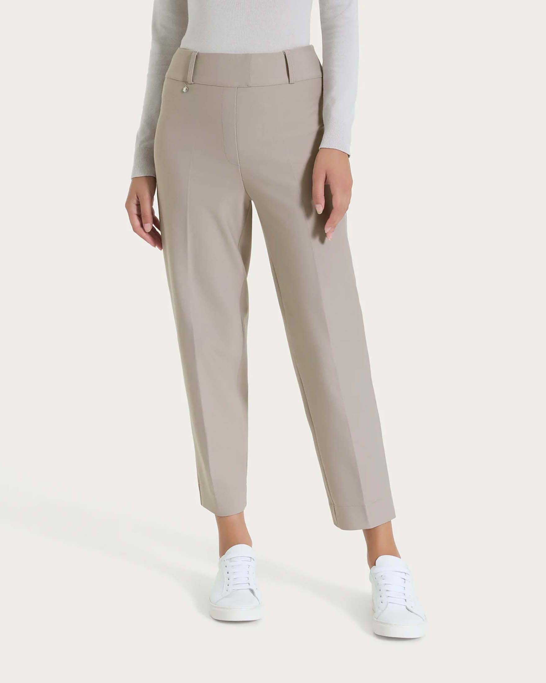 Pantaloni a carota Ragno color tortora cropped in tessuto Compact con vita elasticizzata