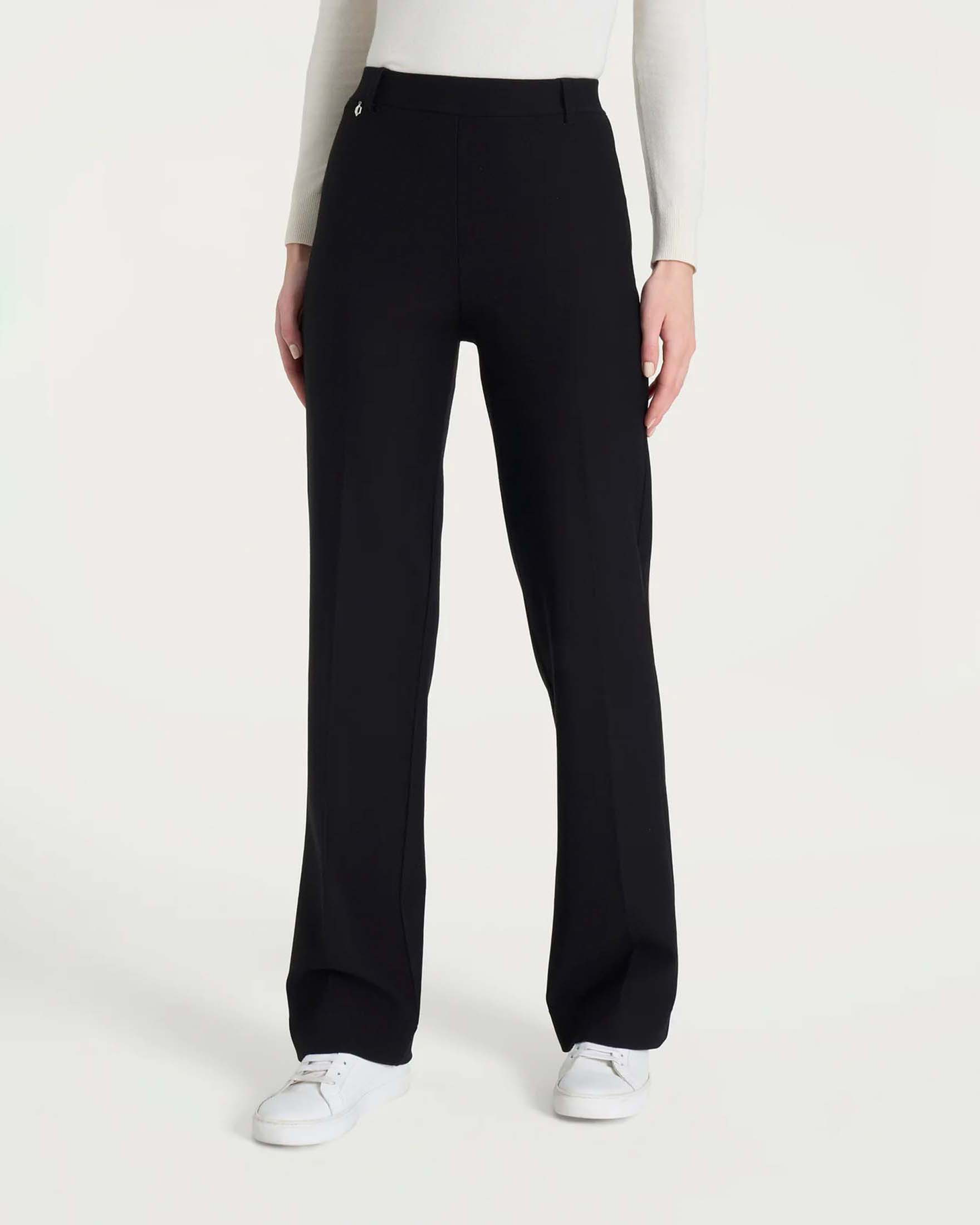 Pantaloni wide leg Ragno neri in tessuto Compact con vita elasticizzata