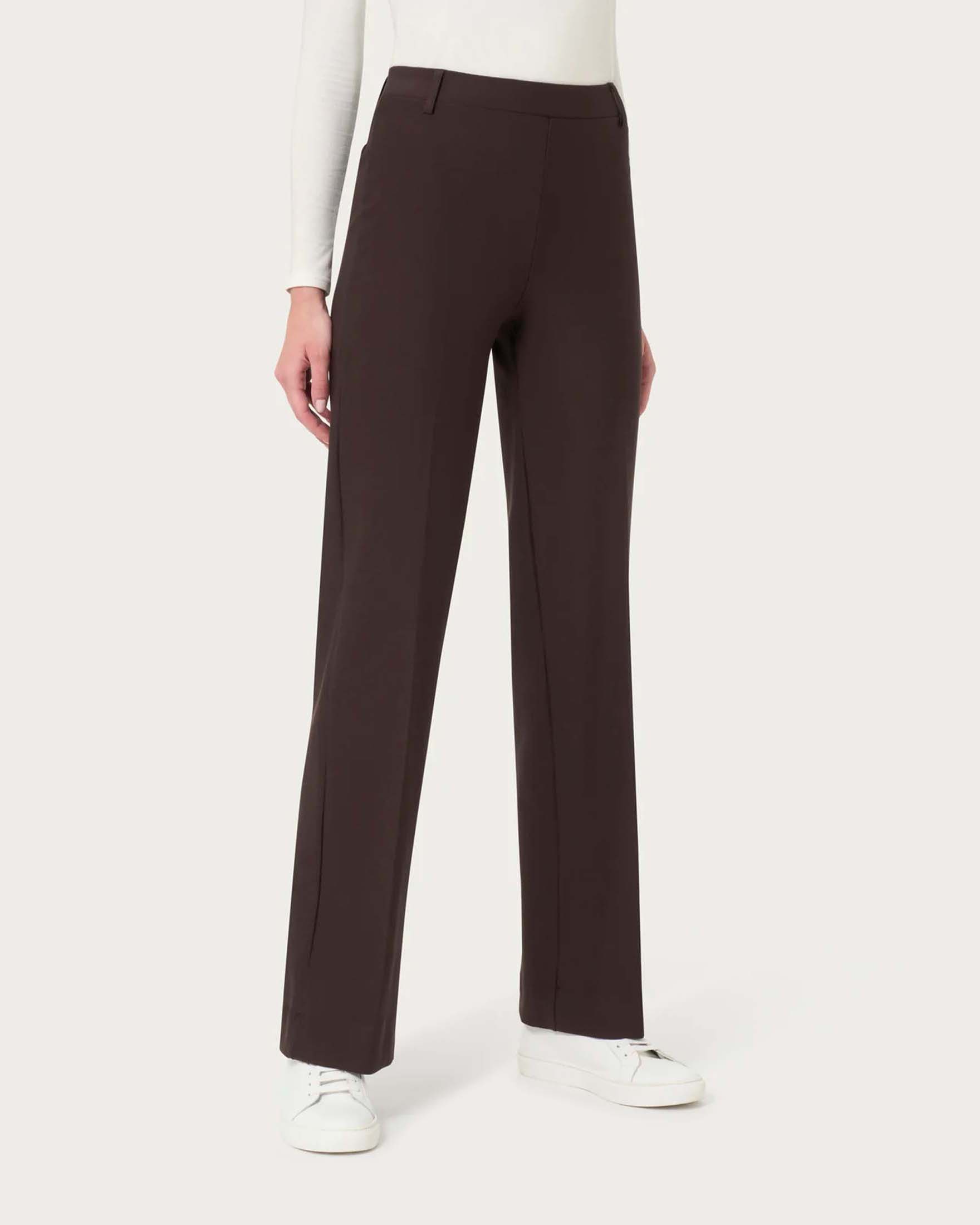 Pantaloni wide leg Ragno marroni in tessuto Compact con vita elasticizzata