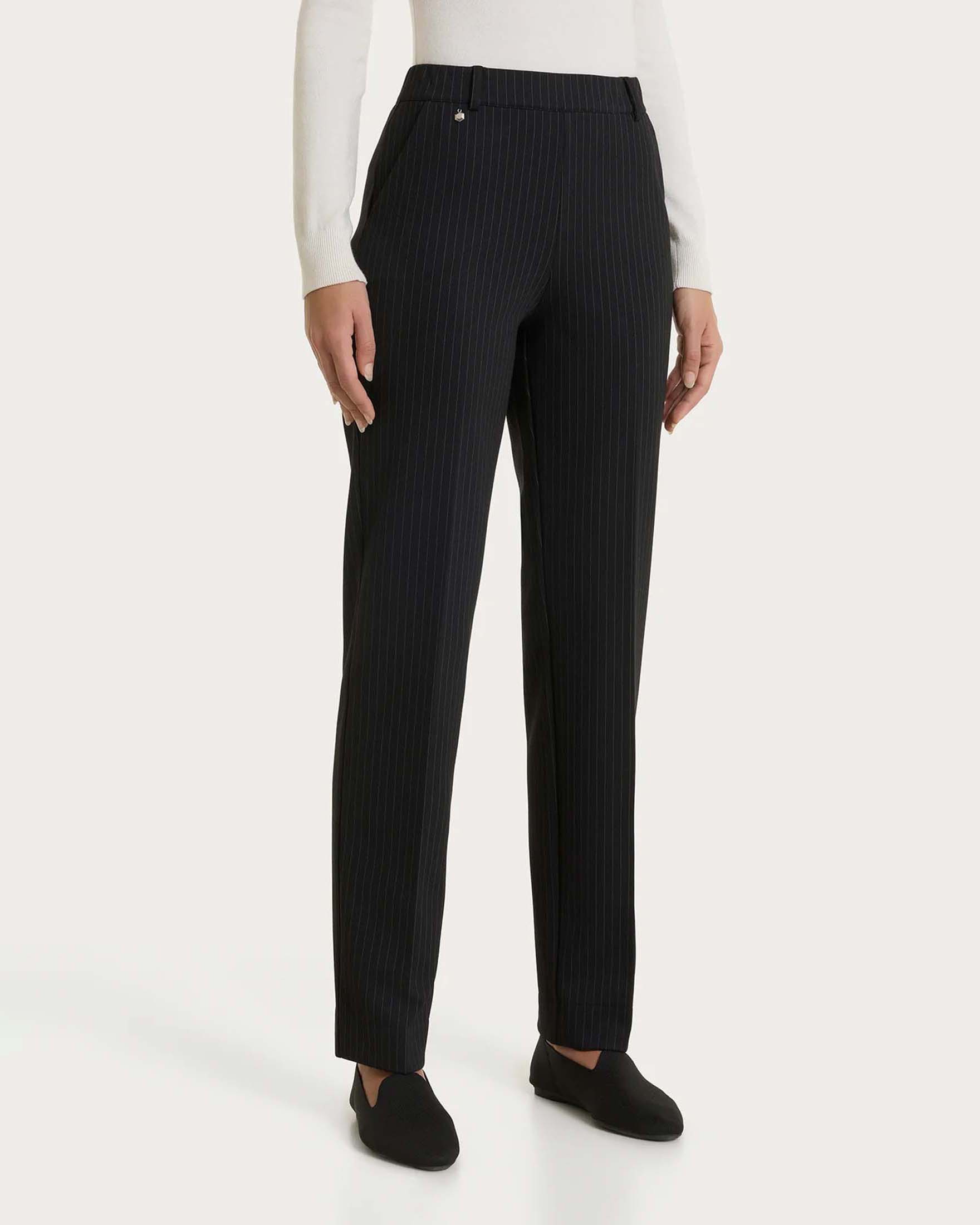 Pantaloni gessati Ragno neri a gamba dritta in jacquard con vita elasticizzata