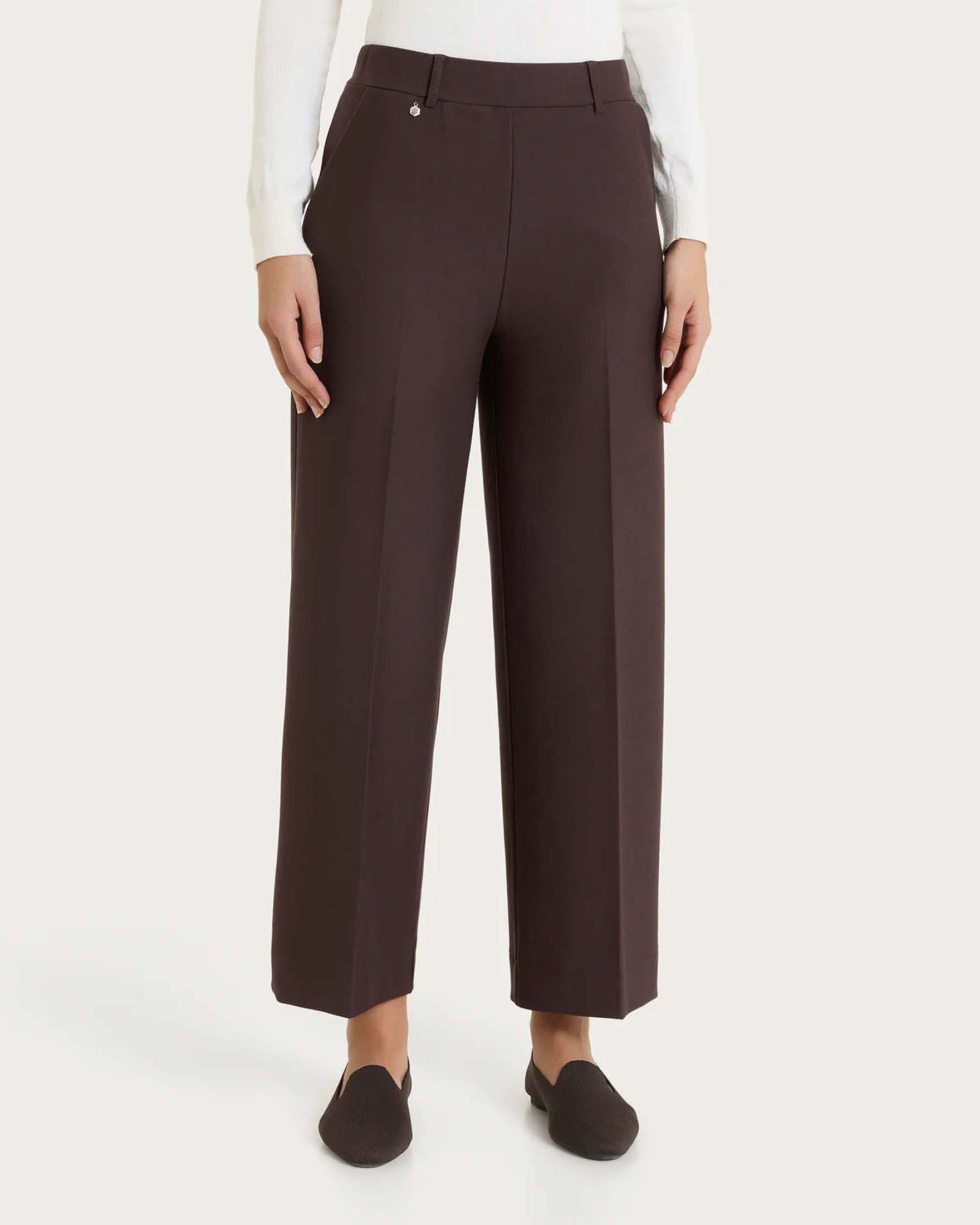 Pantaloni cropped Ragno marroni a gamba larga in tessuto Compact con vita elasticizzata