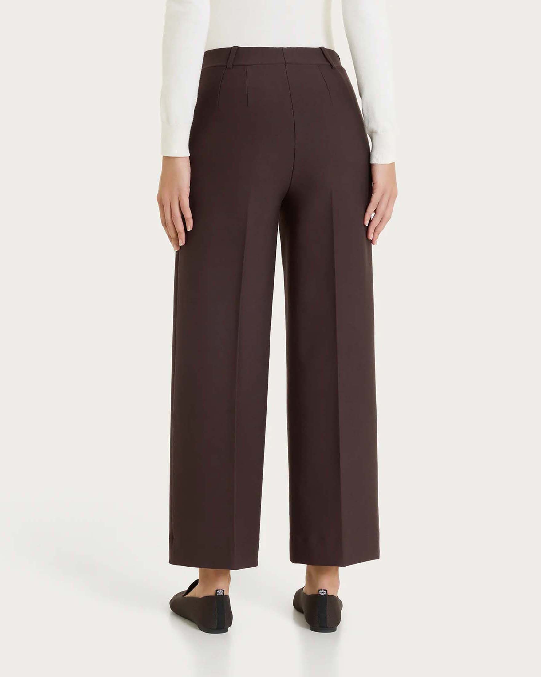 Pantaloni cropped Ragno marroni a gamba larga in tessuto Compact con vita elasticizzata image