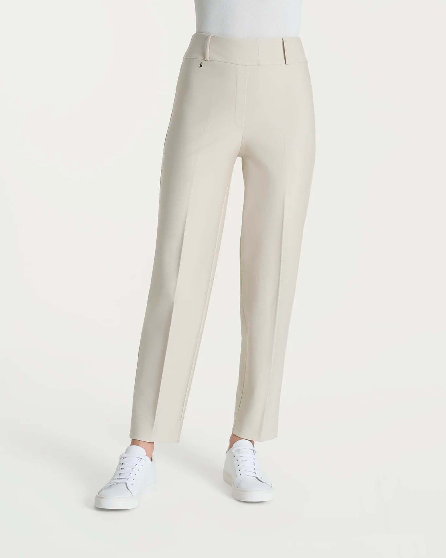 Pantaloni cropped a carota Ragno color gesso in tessuto Compact con vita elasticizzata