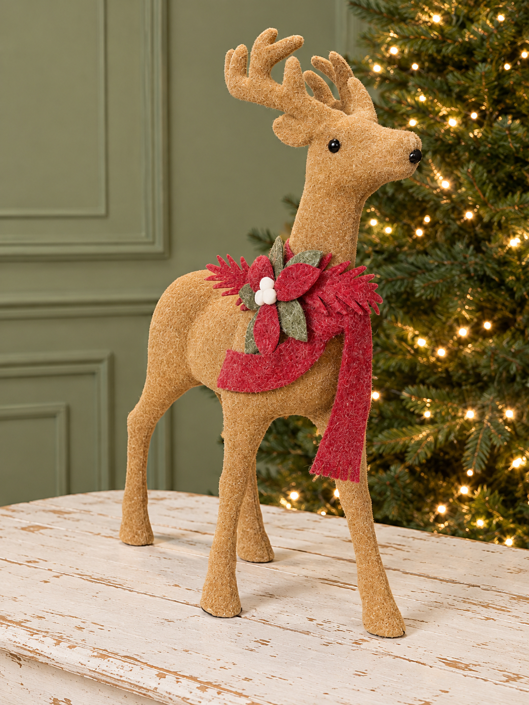 Renna con Stella di Natale in Lana Cotta 2A 33x10x45h