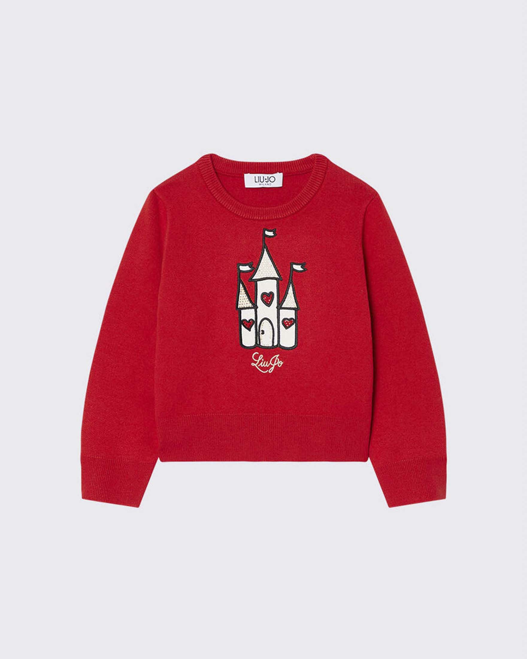 Maglioncino rosso Liu Jo in misto viscosa con patch castello