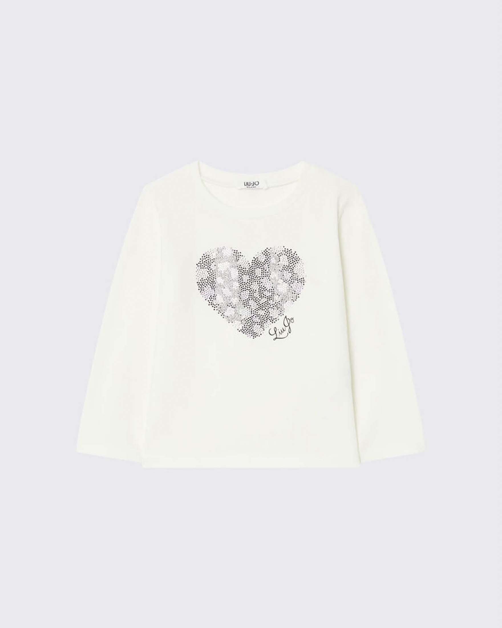 T-shirt bianca Liu Jo in misto cotone con cuore in strass