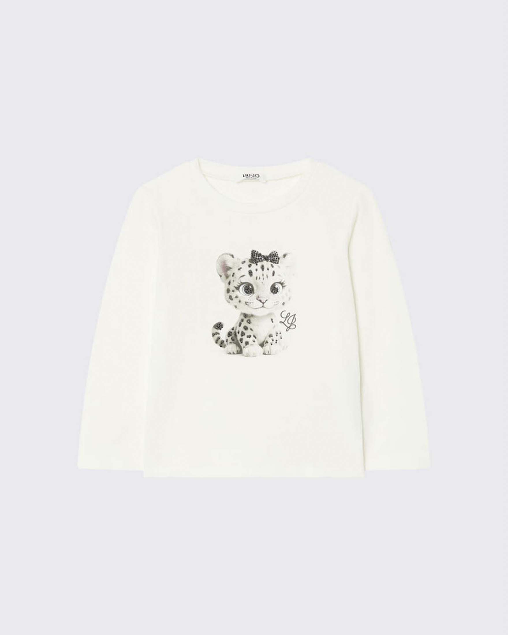 T-shirt bianca Liu Jo in misto cotone con stampa tigrotto con strass