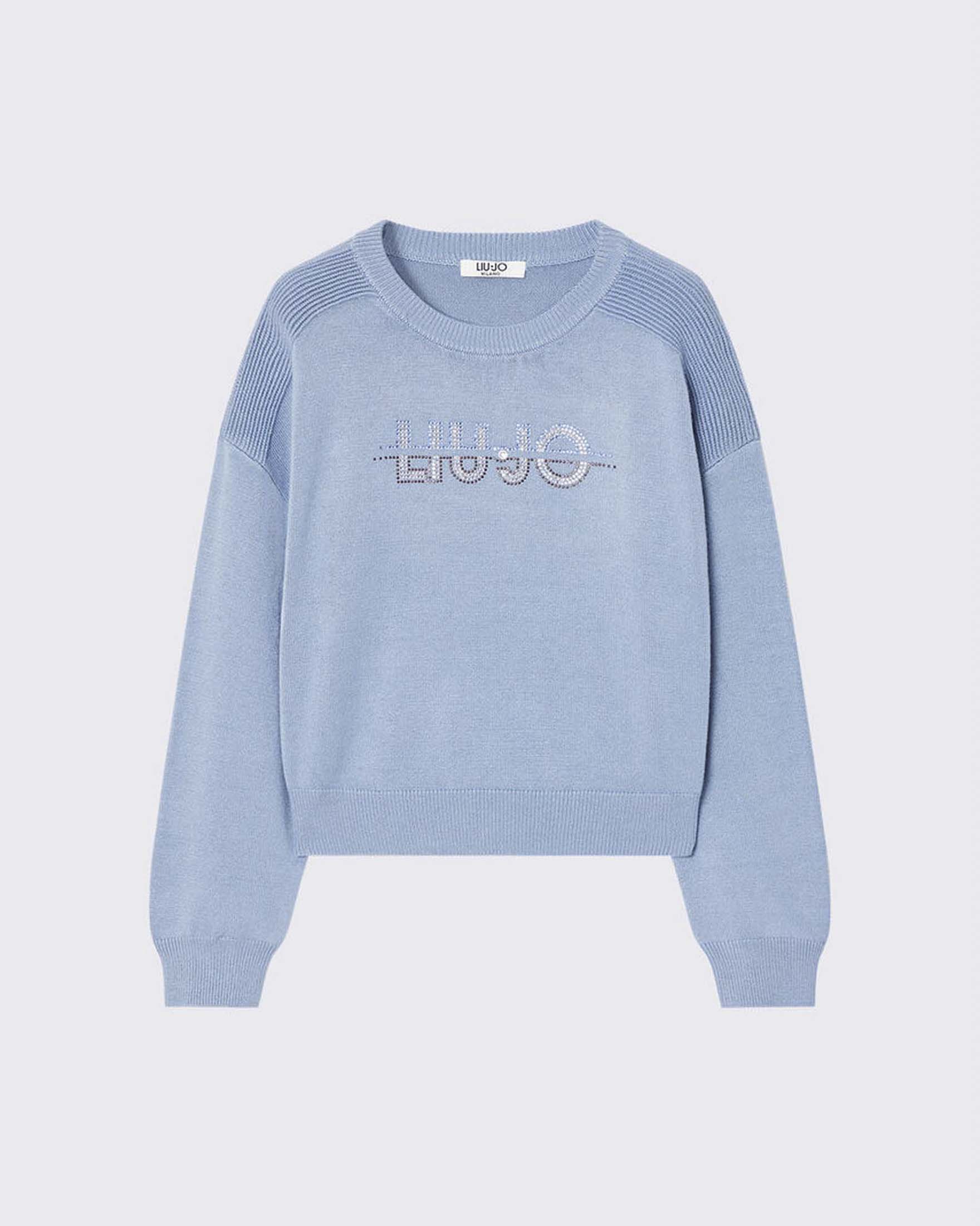 Maglioncino azzurro Liu Jo in misto viscosa con scritta logo in strass