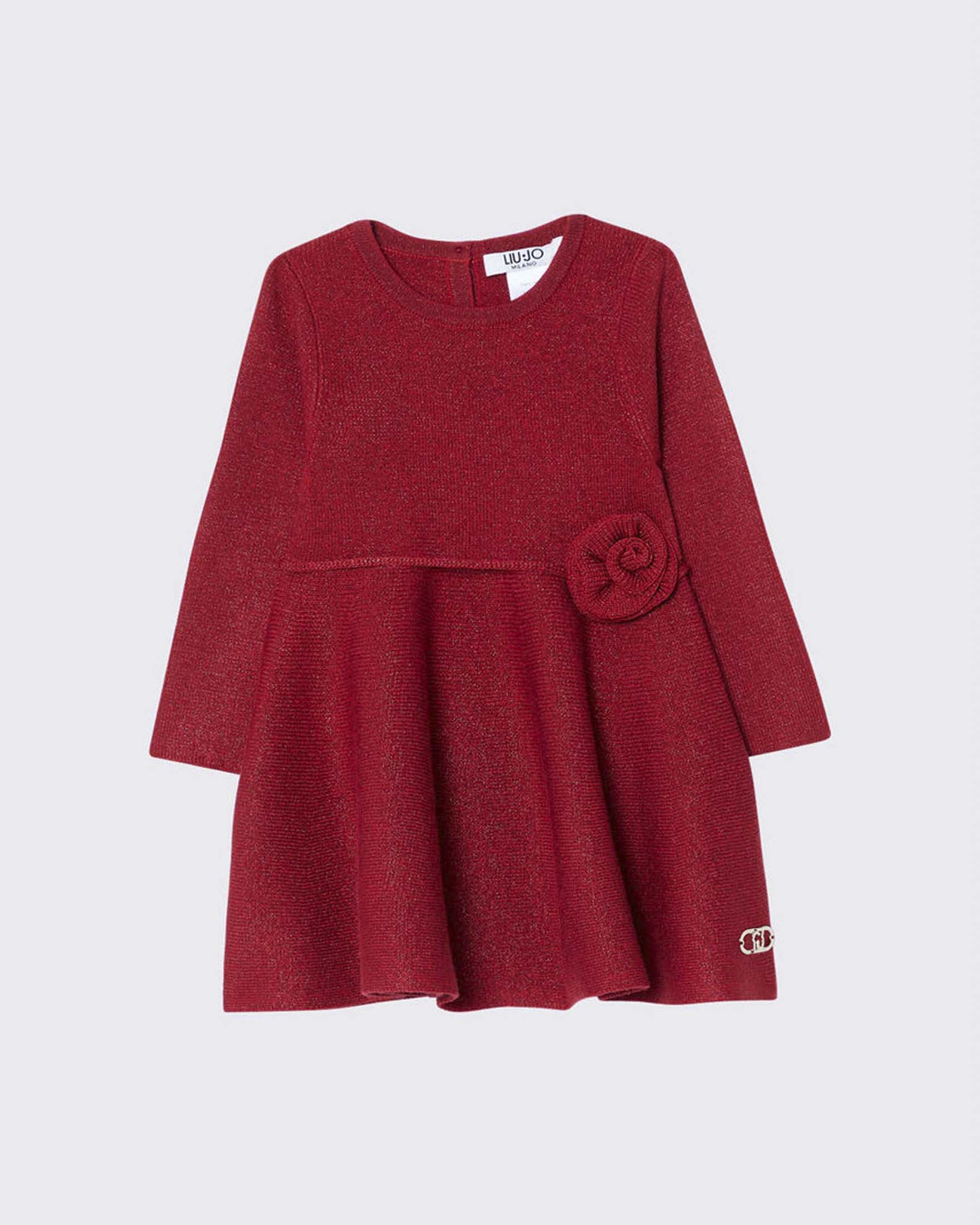 Abito rosso Liu Jo in maglia di misto viscosa con lurex e fiorellino