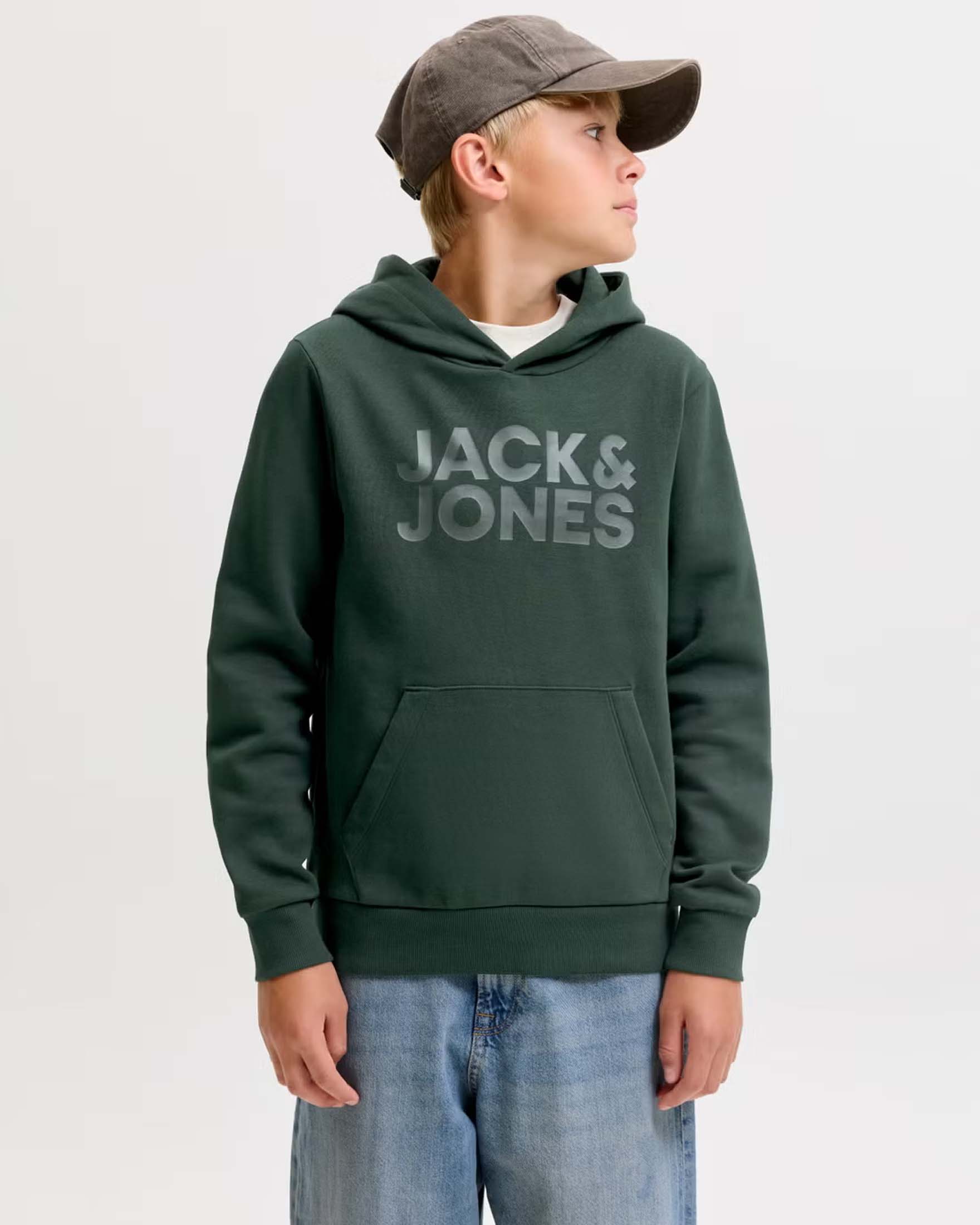 Felpa verde Jack & Jones in misto cotone con stampa logo gommata