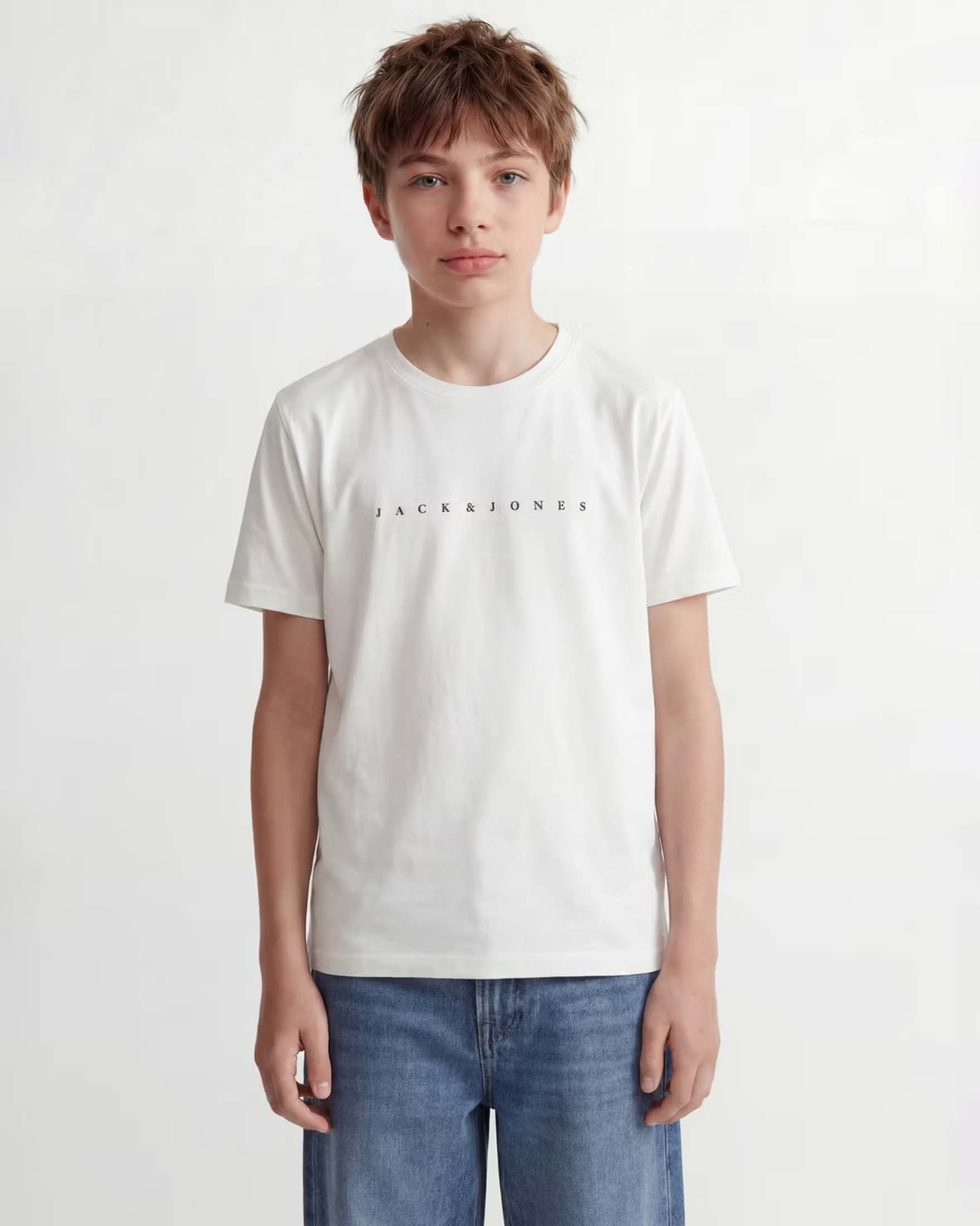 T-shirt bianca Jack & Jones in puro cotone con scritta logo nera