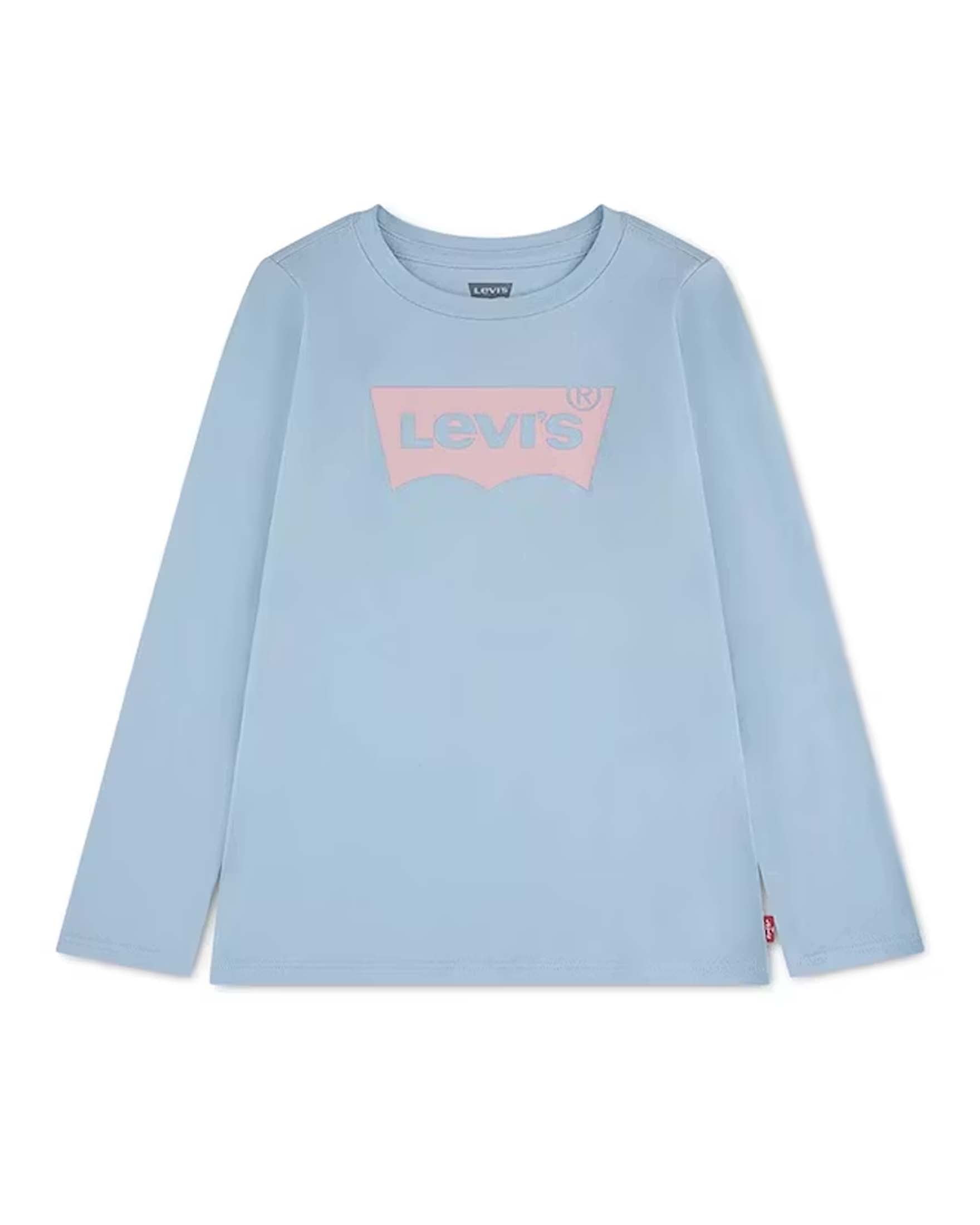 T-shirt Levi's azzurra a maniche lunghe con logo batwing rosa