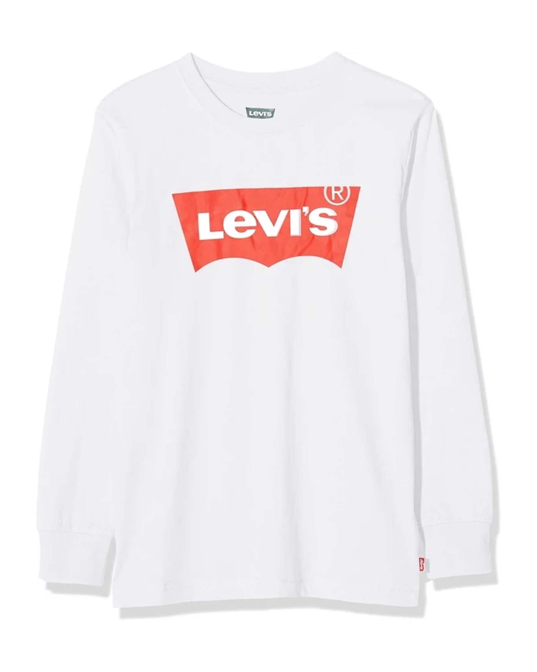 T-shirt Levi's bianca a maniche lunghe con logo batwing rosso