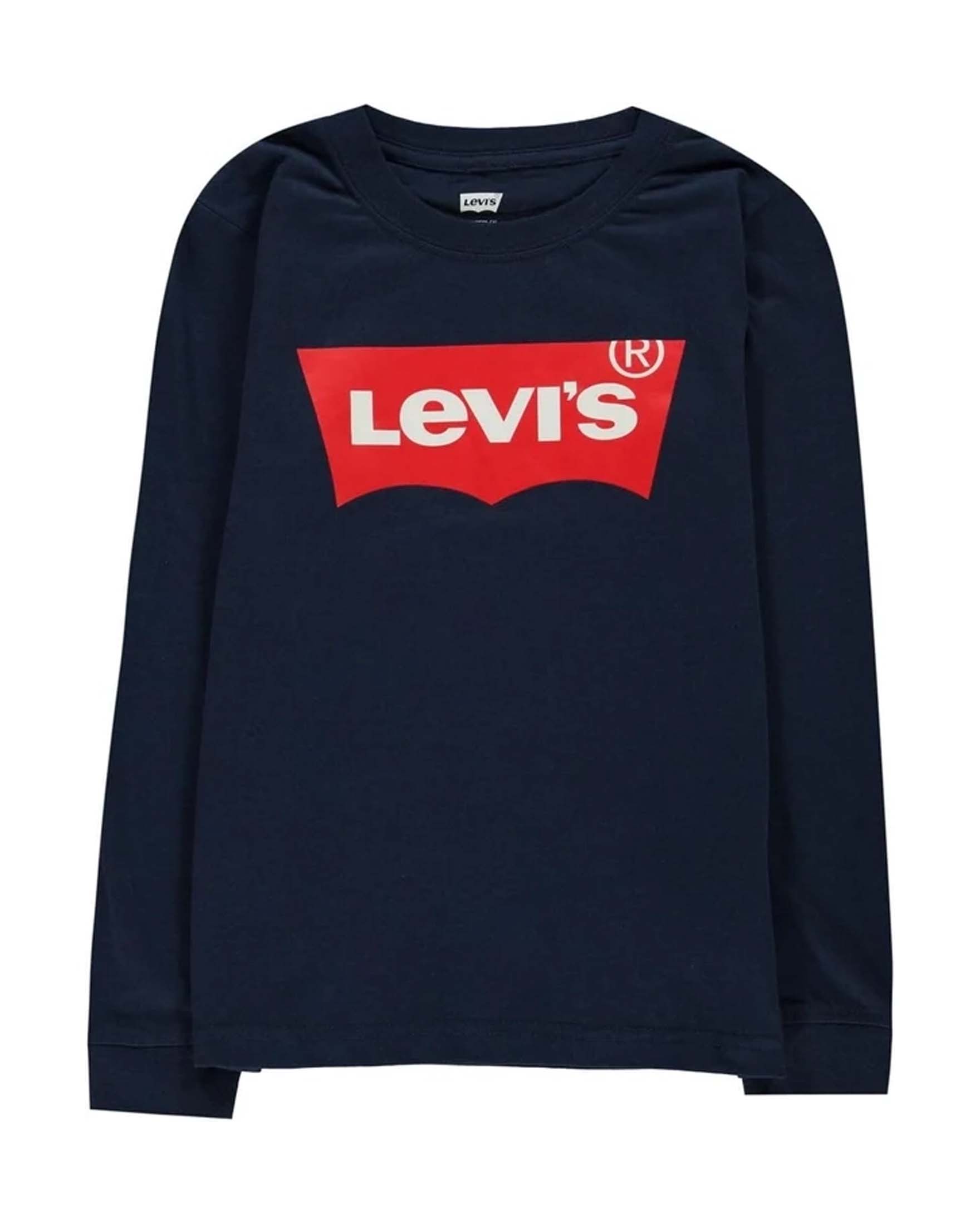 T-shirt Levi's blu a maniche lunghe con logo batwing rosso