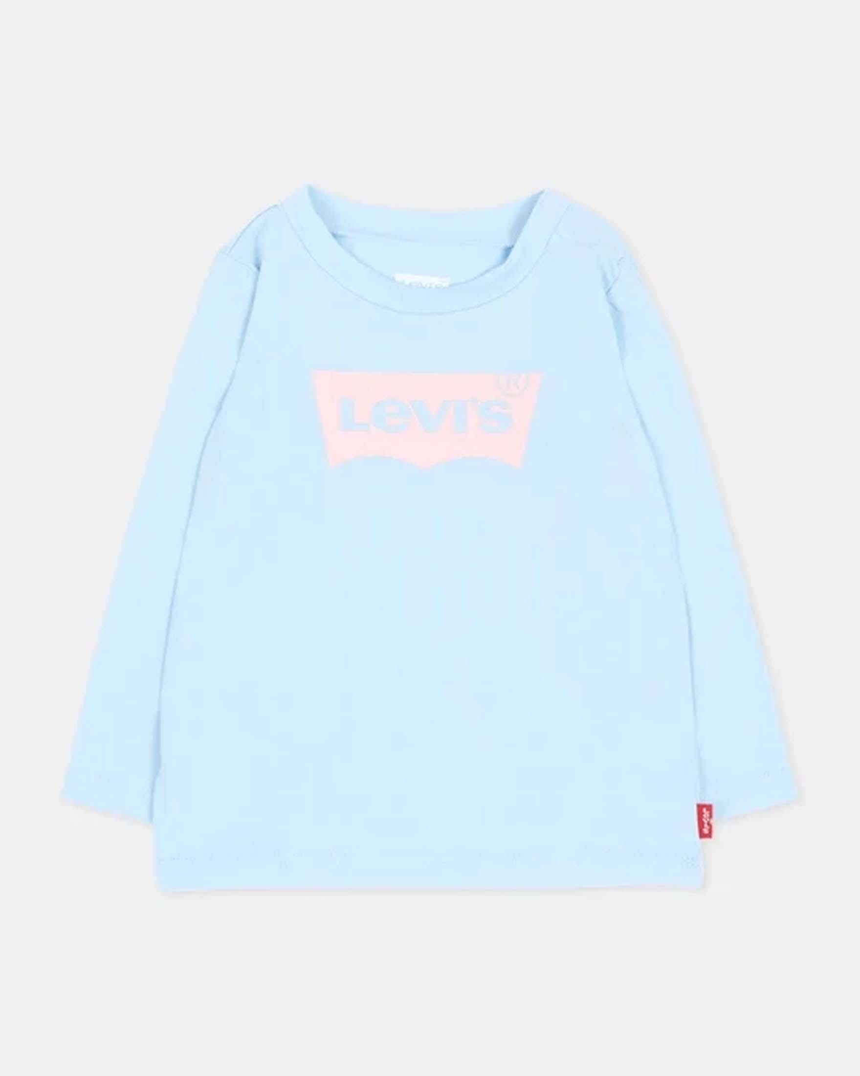 T-shirt Levi's azzurra a maniche lunghe con logo batwing rosa