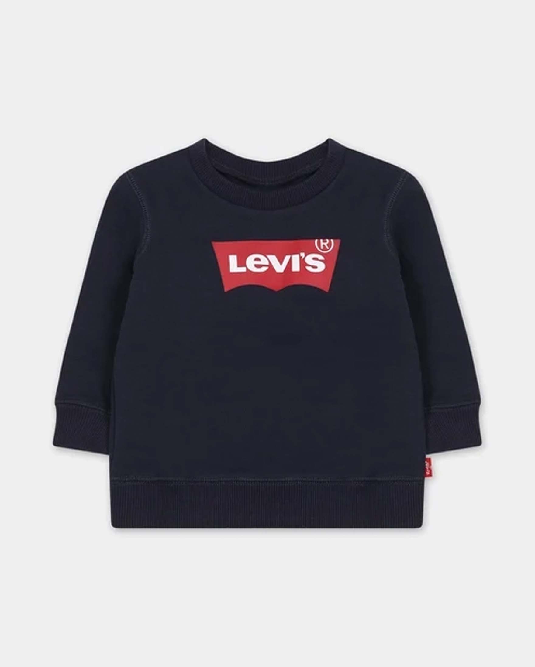 Felpa Levi's blu girocollo con logo batwing rosso