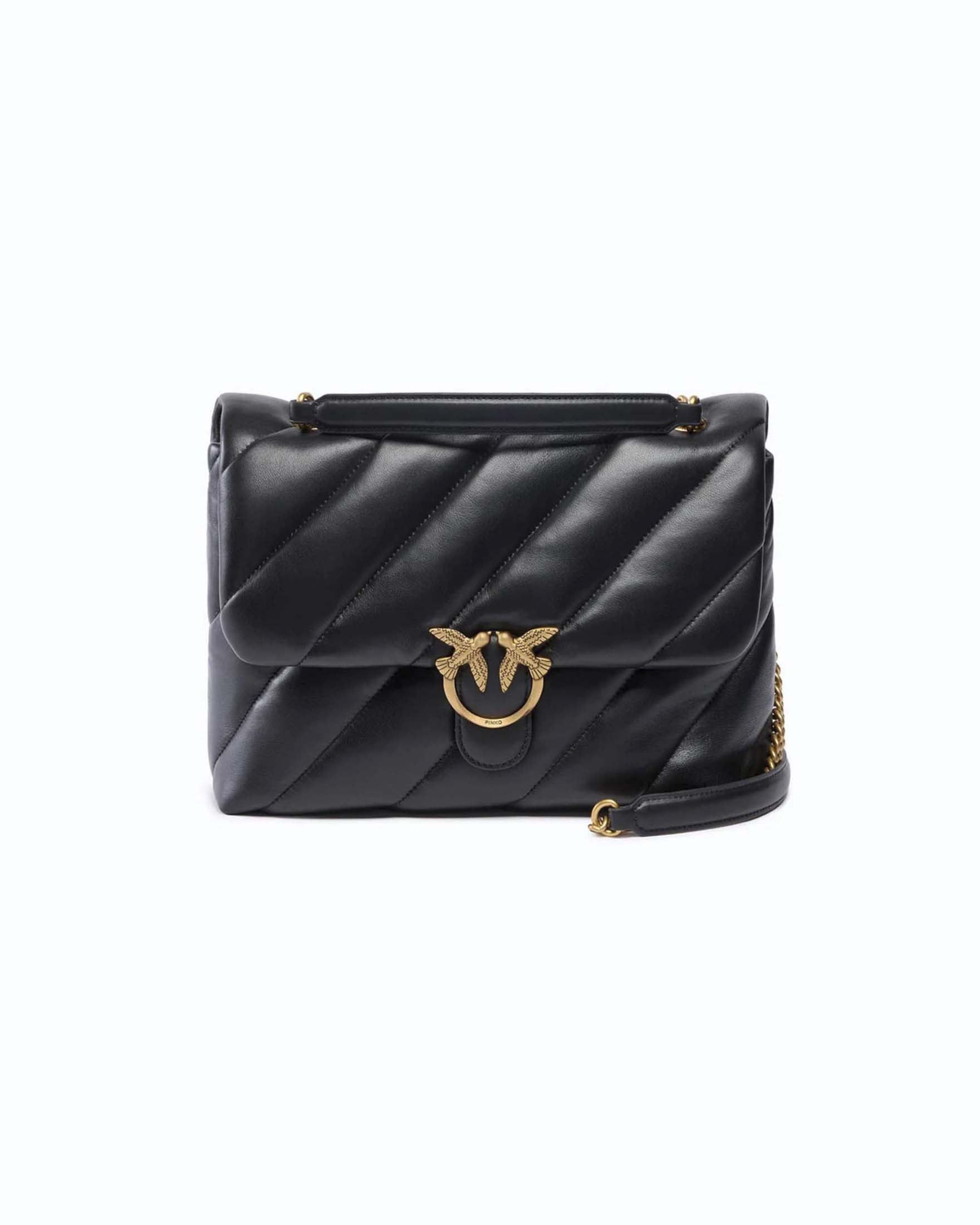 Borsa a tracolla Big Love Bag Puff Pinko nera in nappa trapuntata con catena e logo oro