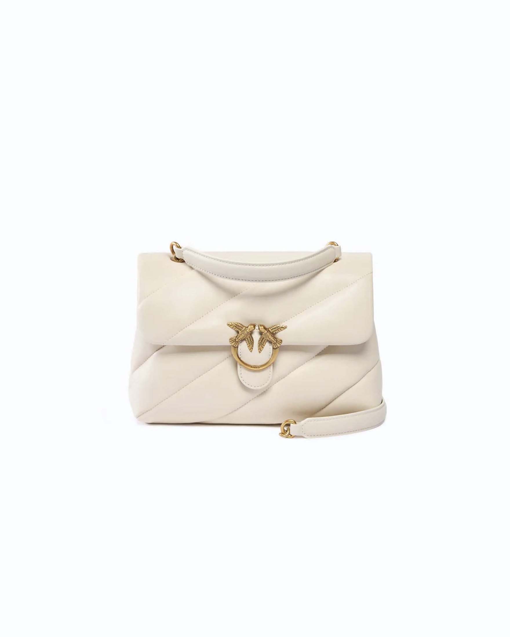 Borsa piccola a tracolla Love Bag Puff Maxi Quilt Pinko bianca in pelle trapuntata con catena e logo oro