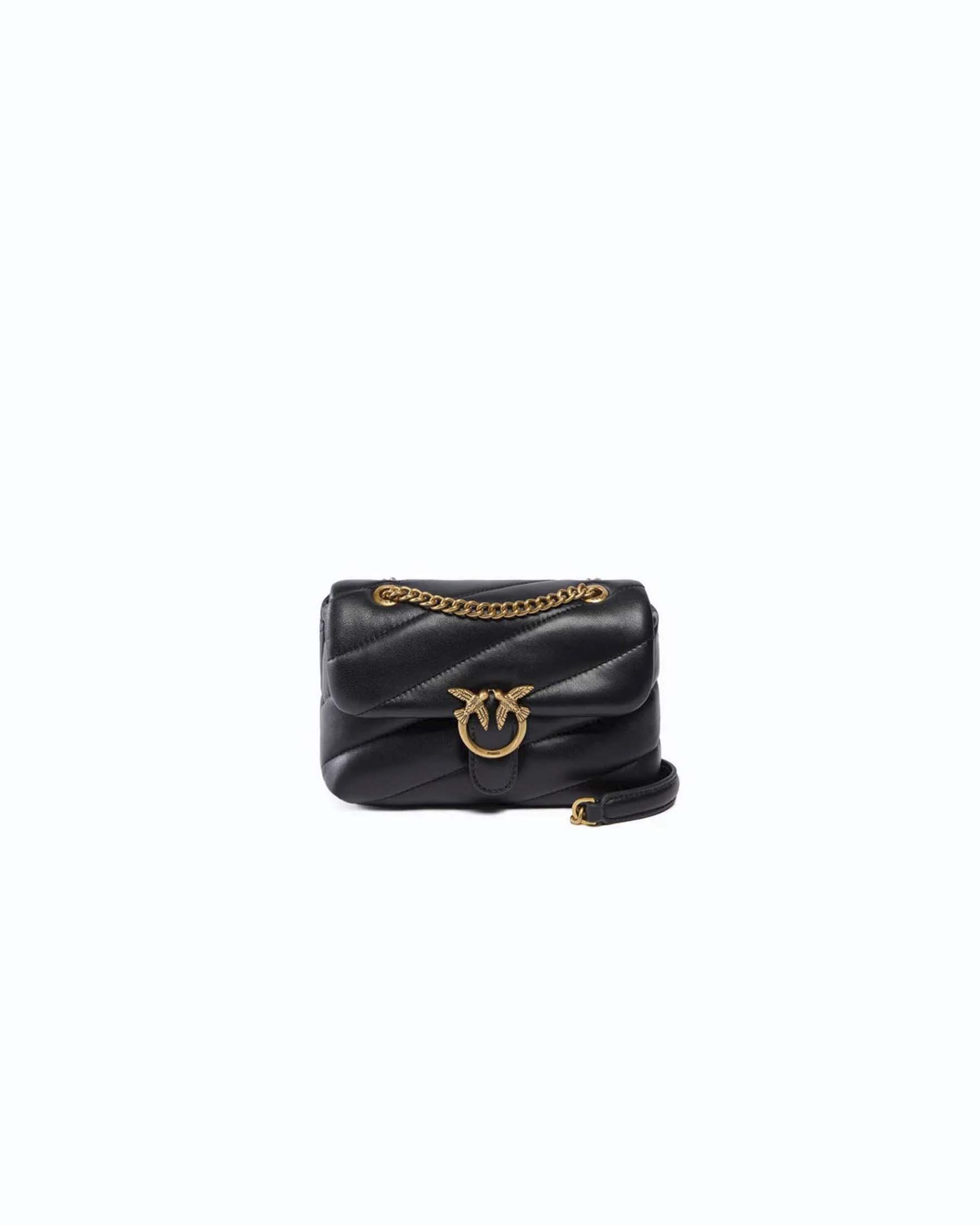 Borsa a tracolla Baby Love Bag Puff Pinko nera in nappa trapuntata con catena e logo oro