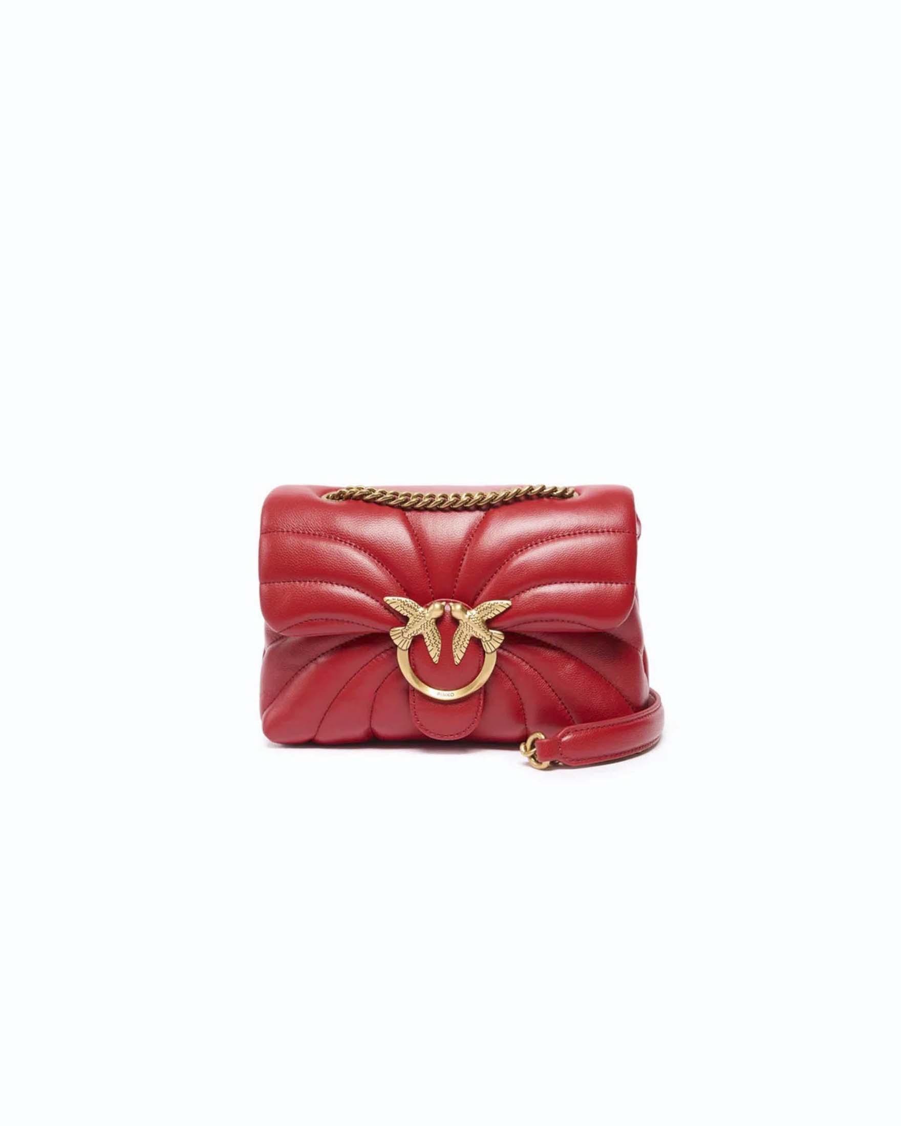 Borsa piccola a tracolla Love Bag Puff Butterfly rossa in nappa trapuntata con dettagli dorati