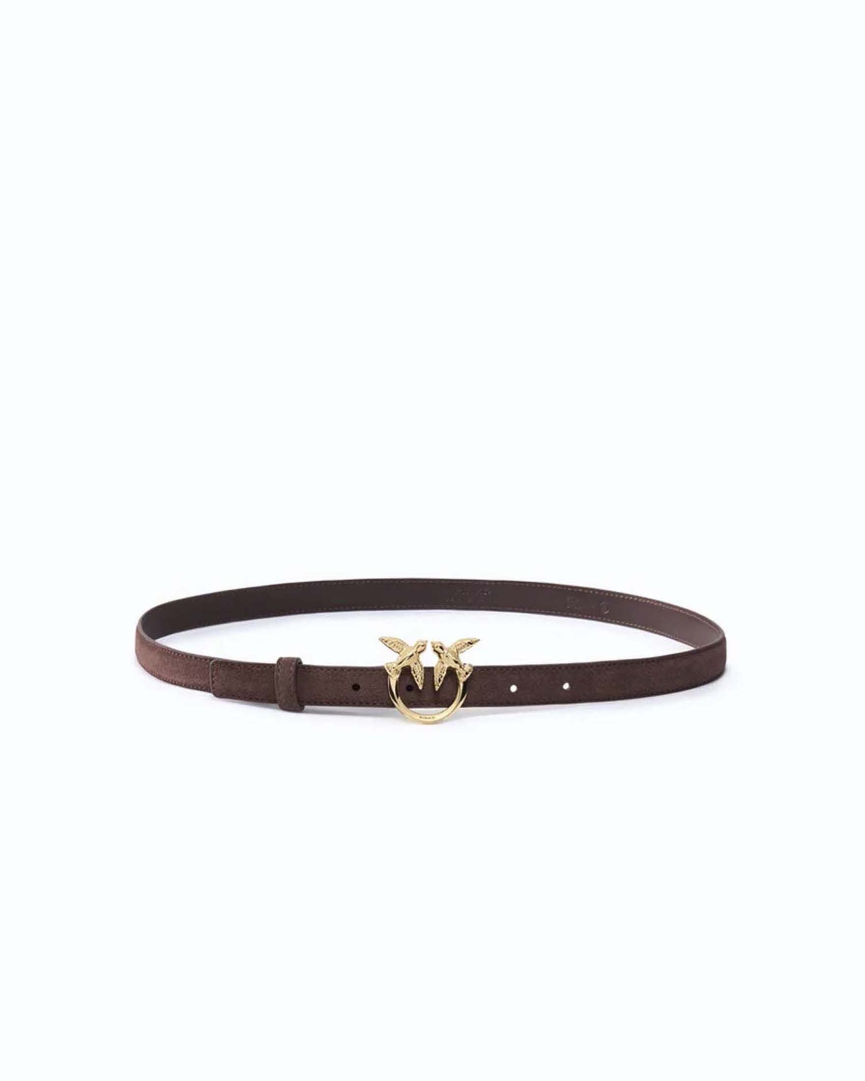 Cintura sottile Love Birds Pinko bordeaux in pelle scamosciata con fibbia logo dorata