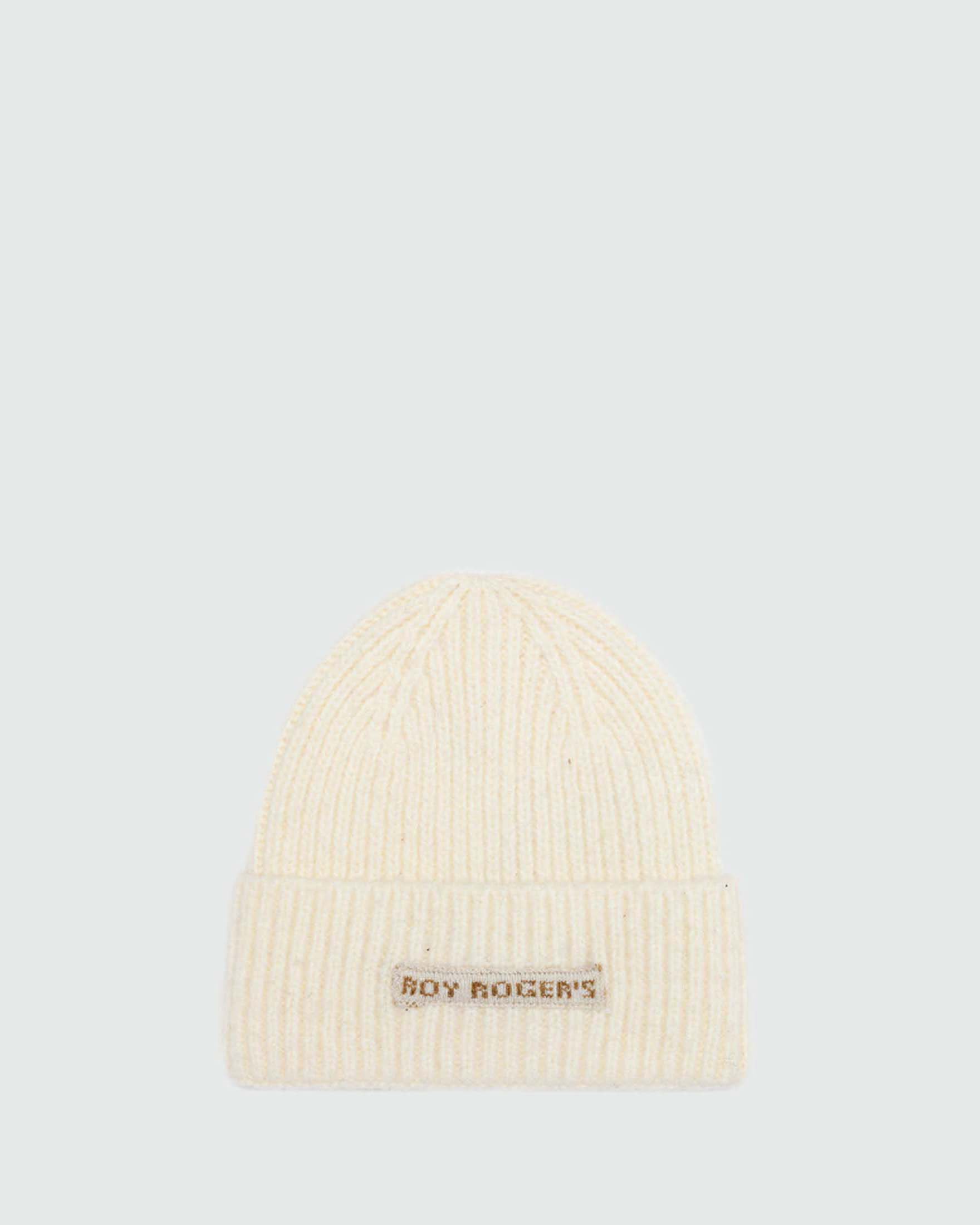 Berretto beanie Roy Roger's color burro in misto lana a coste con logo jacquard