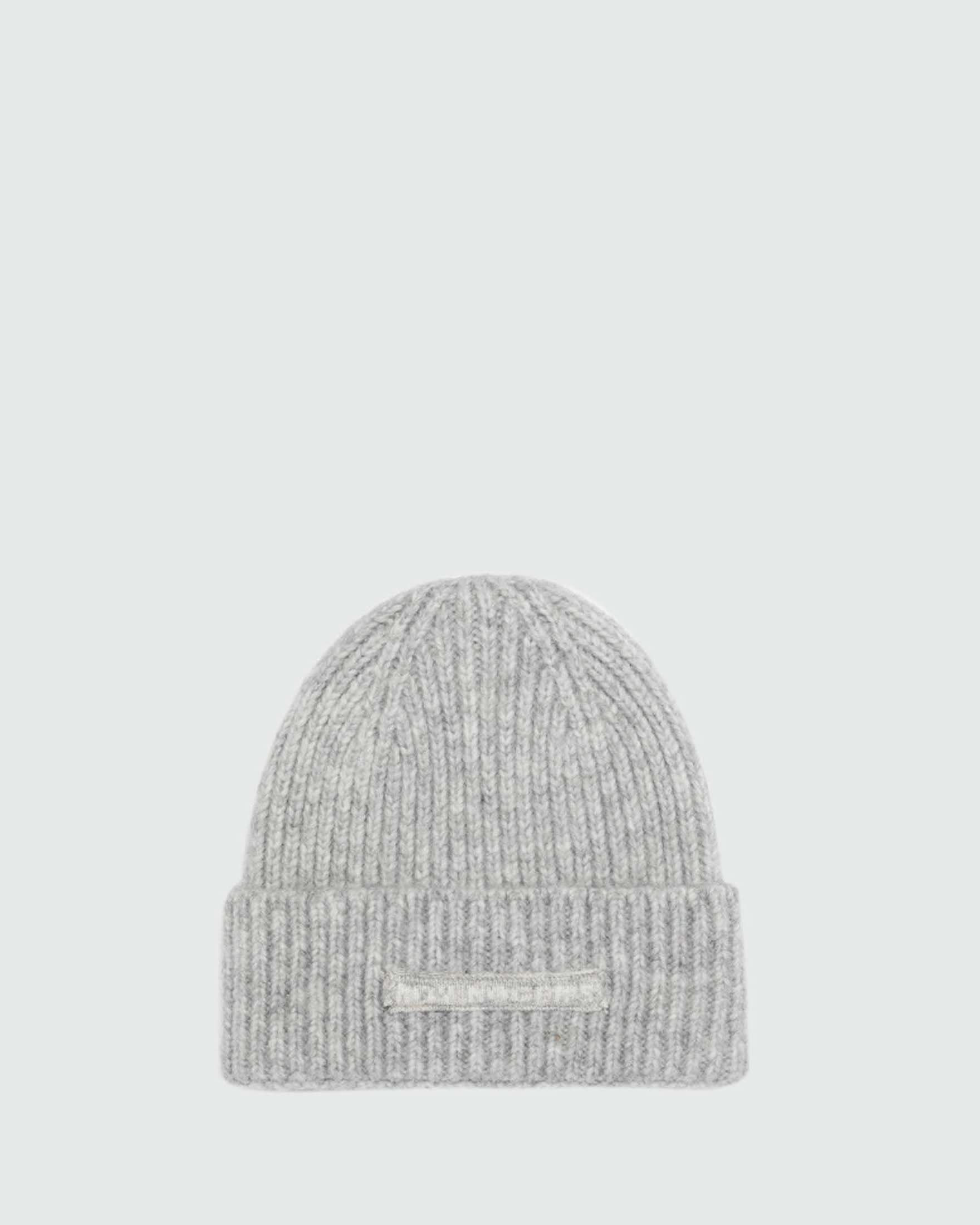 Berretto beanie Roy Roger's color perla in misto lana a coste con logo jacquard