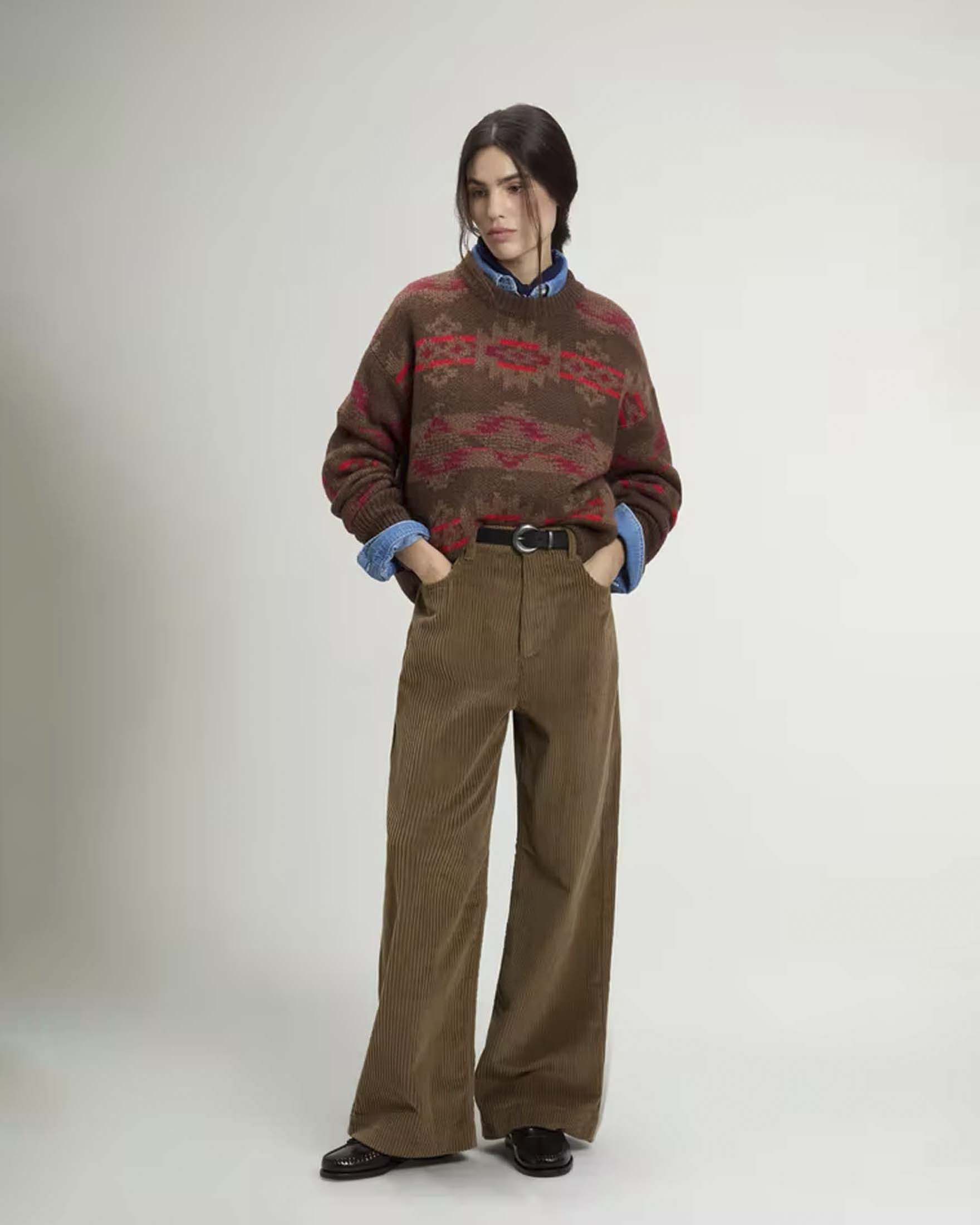 Maglione girocollo Woolrich color cuoio in misto mohair con motivo Fair Isle jacquard arancione image