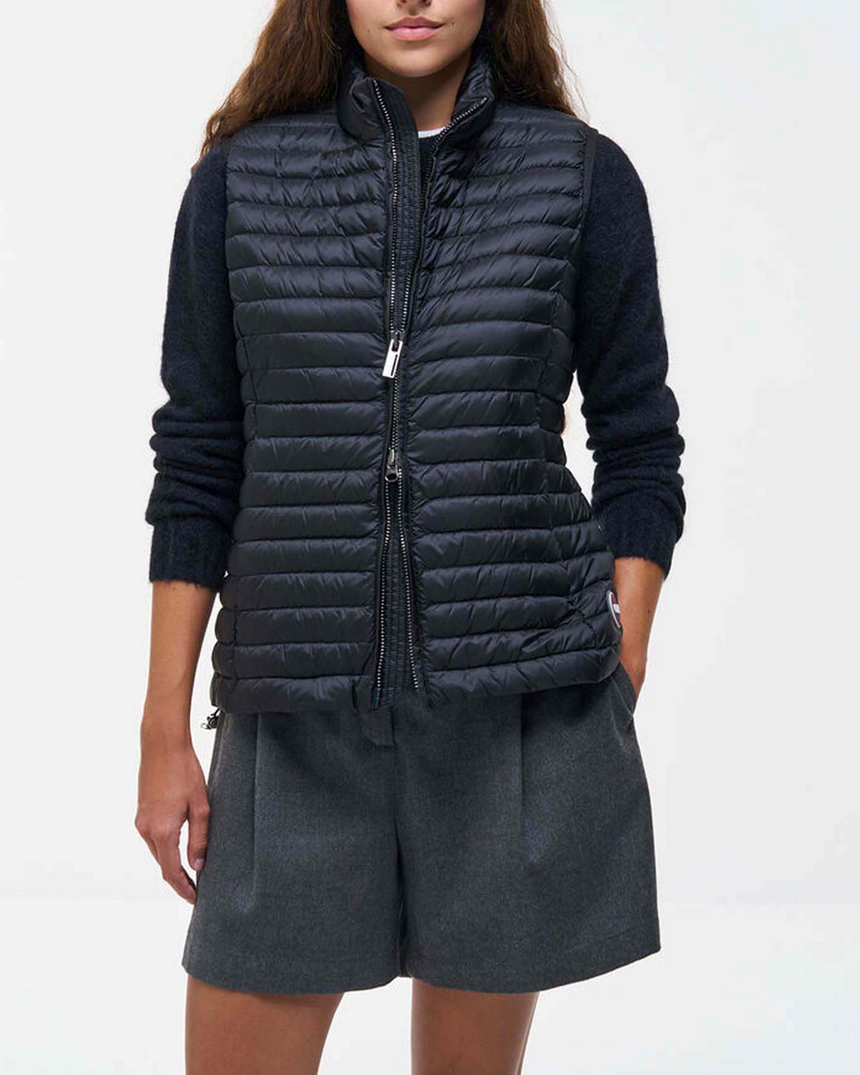 Gilet Colmar Originals nero imbottito in piuma con chiusura zip doppia e coulisse regolabile