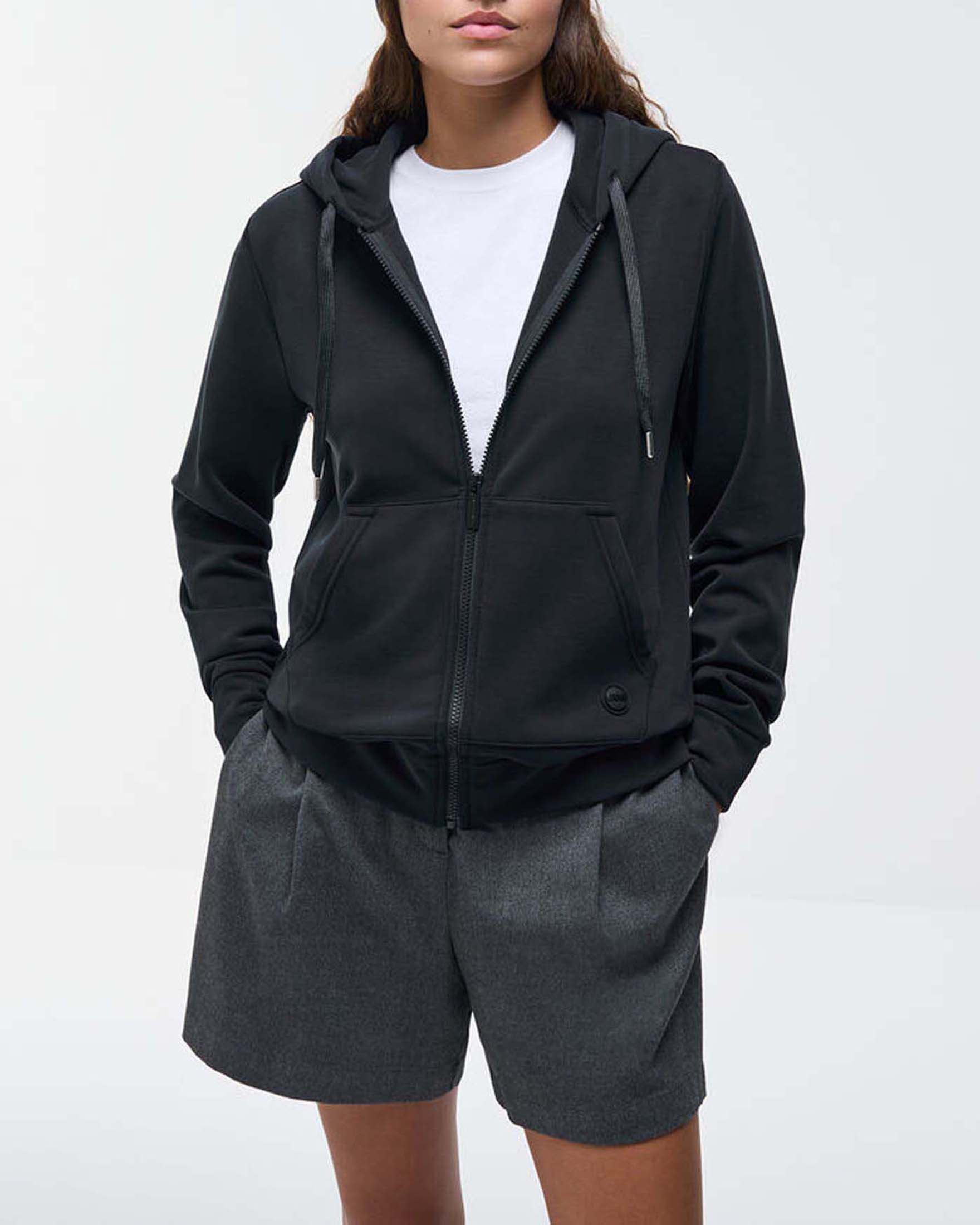Felpa con cappuccio Colmar Originals nera in misto modal stretch con chiusura zip