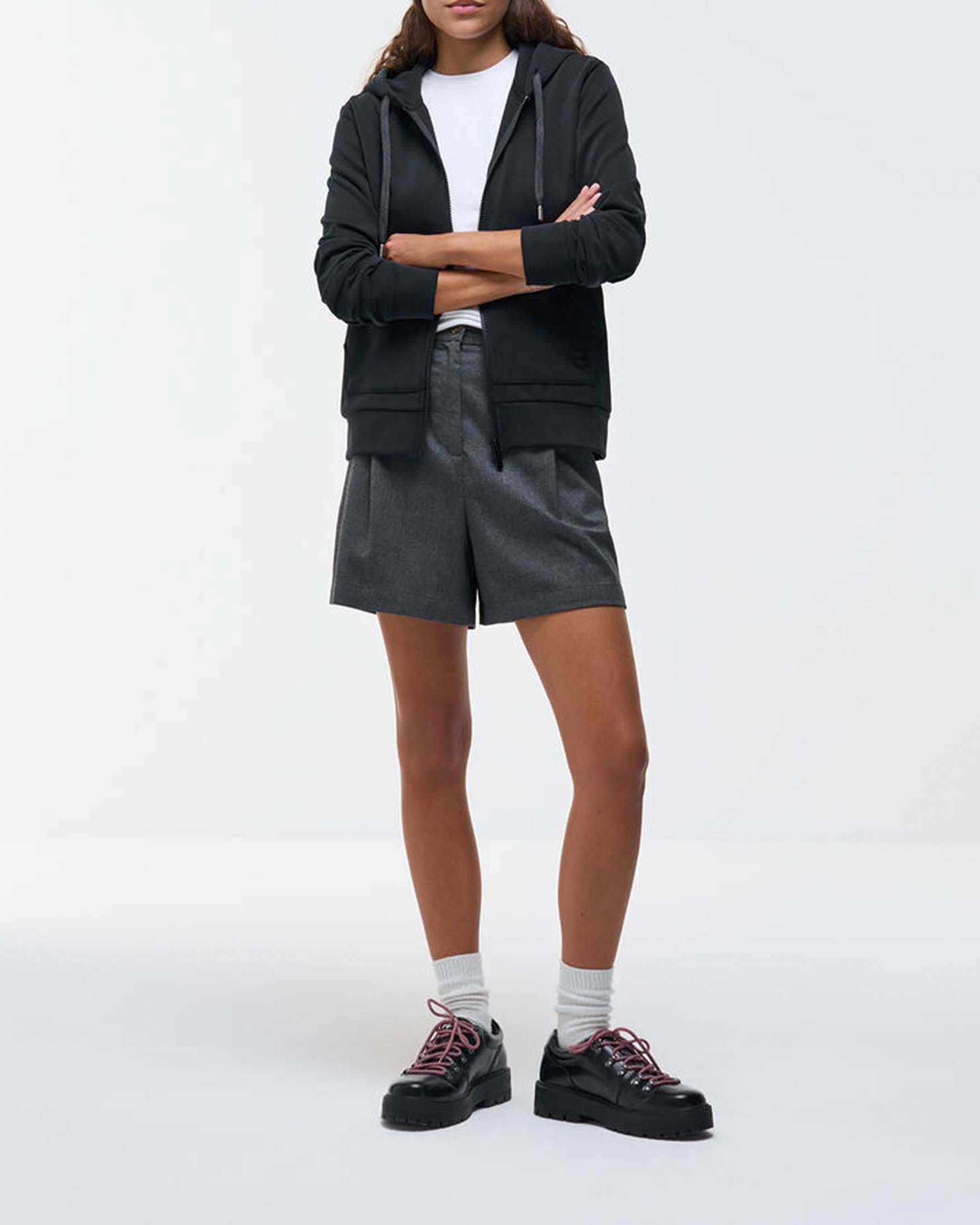 Felpa con cappuccio Colmar Originals nera in misto modal stretch con chiusura zip image