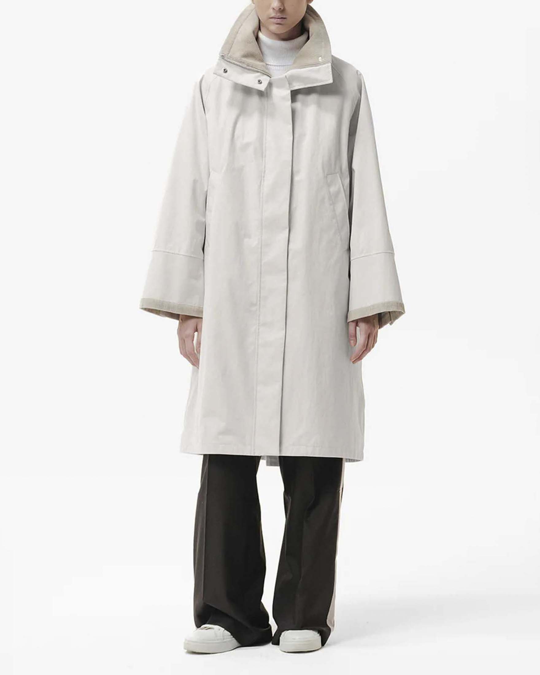Cappotto oversize Karla Duno color gesso con collo alto e interno staccabile in pelliccia sintetica image