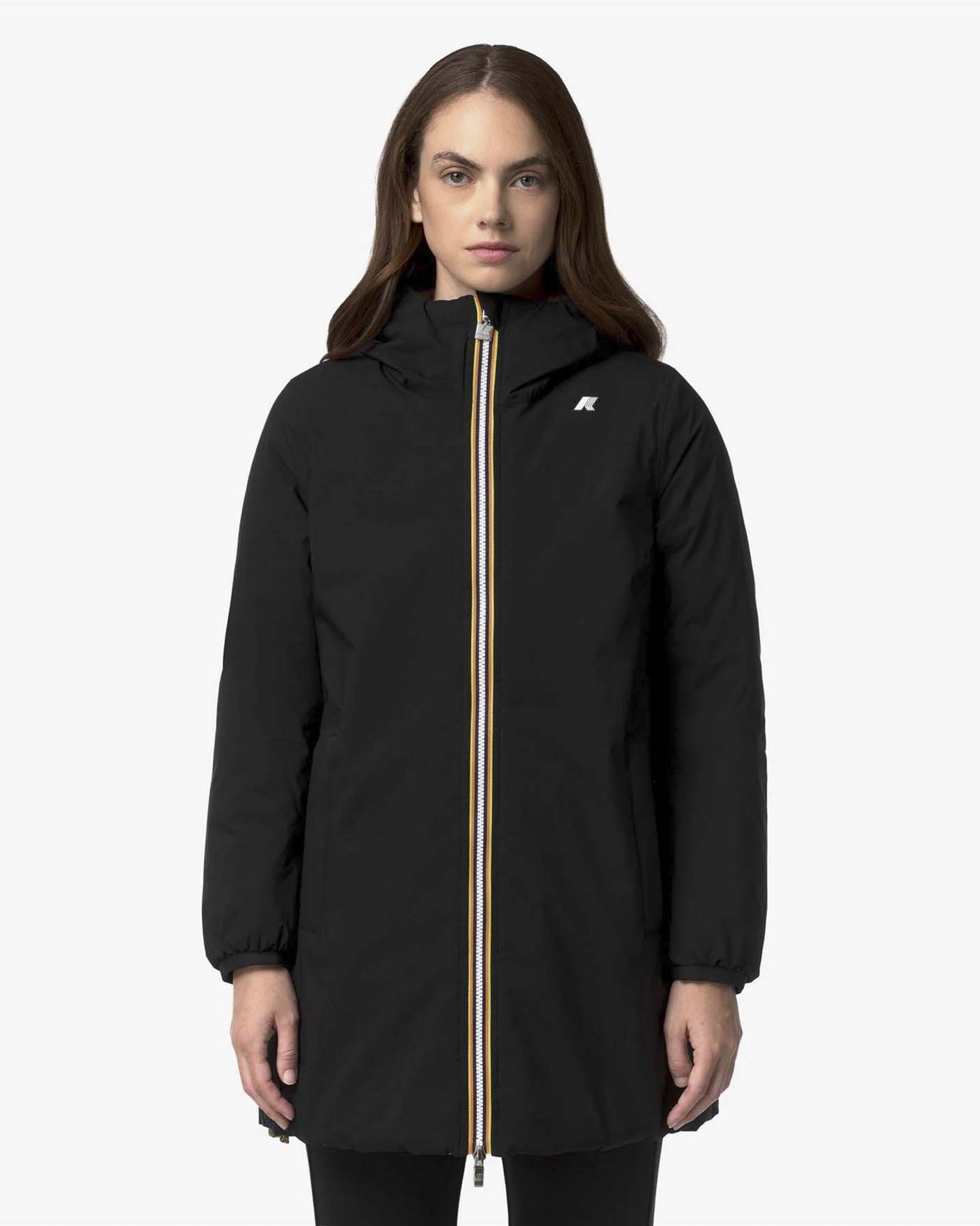 Giacca reversibile Sophie K-way nero e khaki in piuma impermeabile con cappuccio