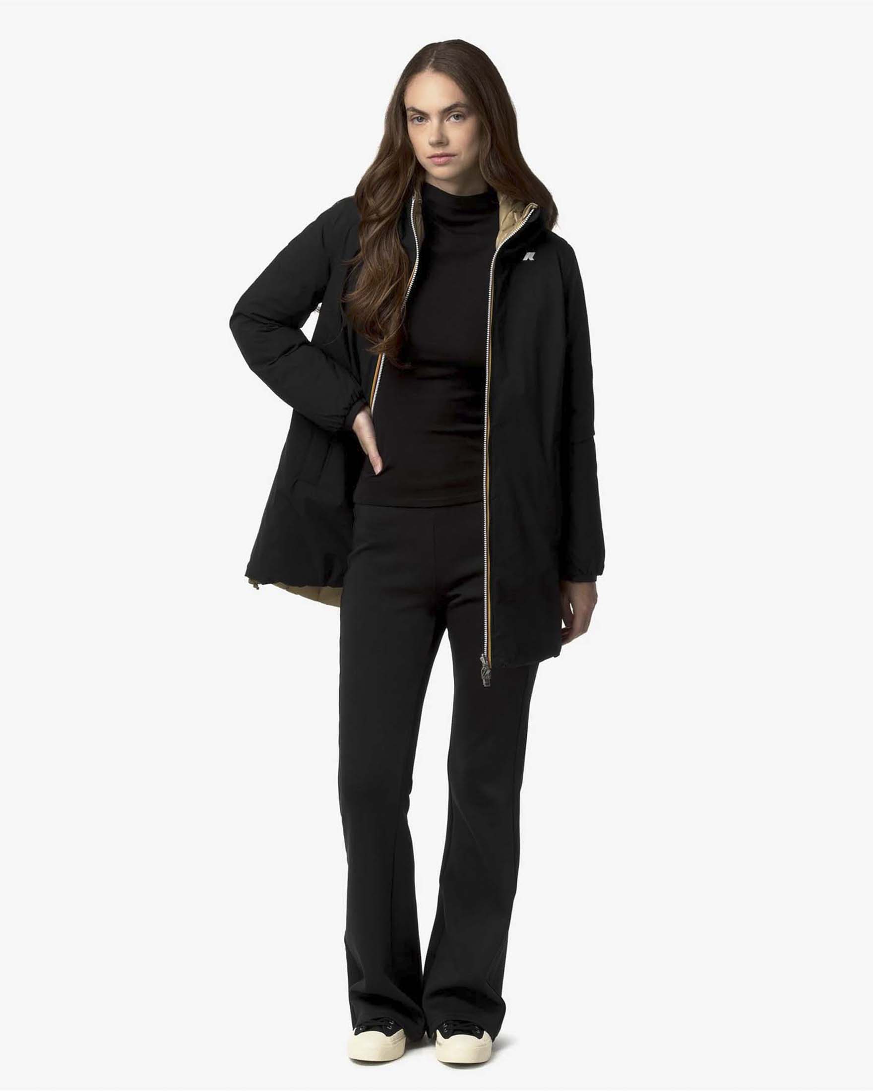 Giacca reversibile Sophie K-way nero e khaki in piuma impermeabile con cappuccio image
