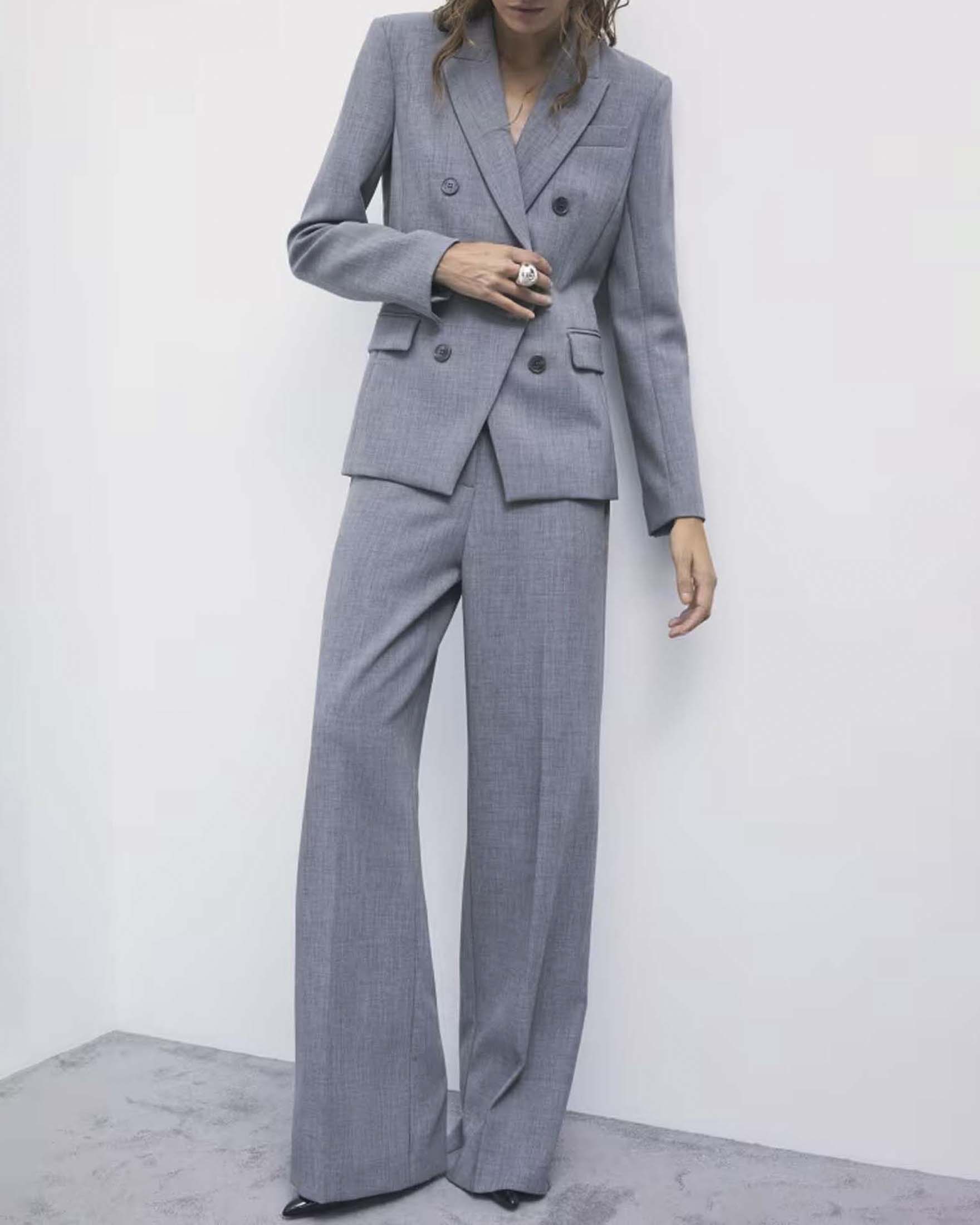 Pantalone Palazzo Patrizia Pepe grigio in tela doppia stretch con passanti e rivetto Fly