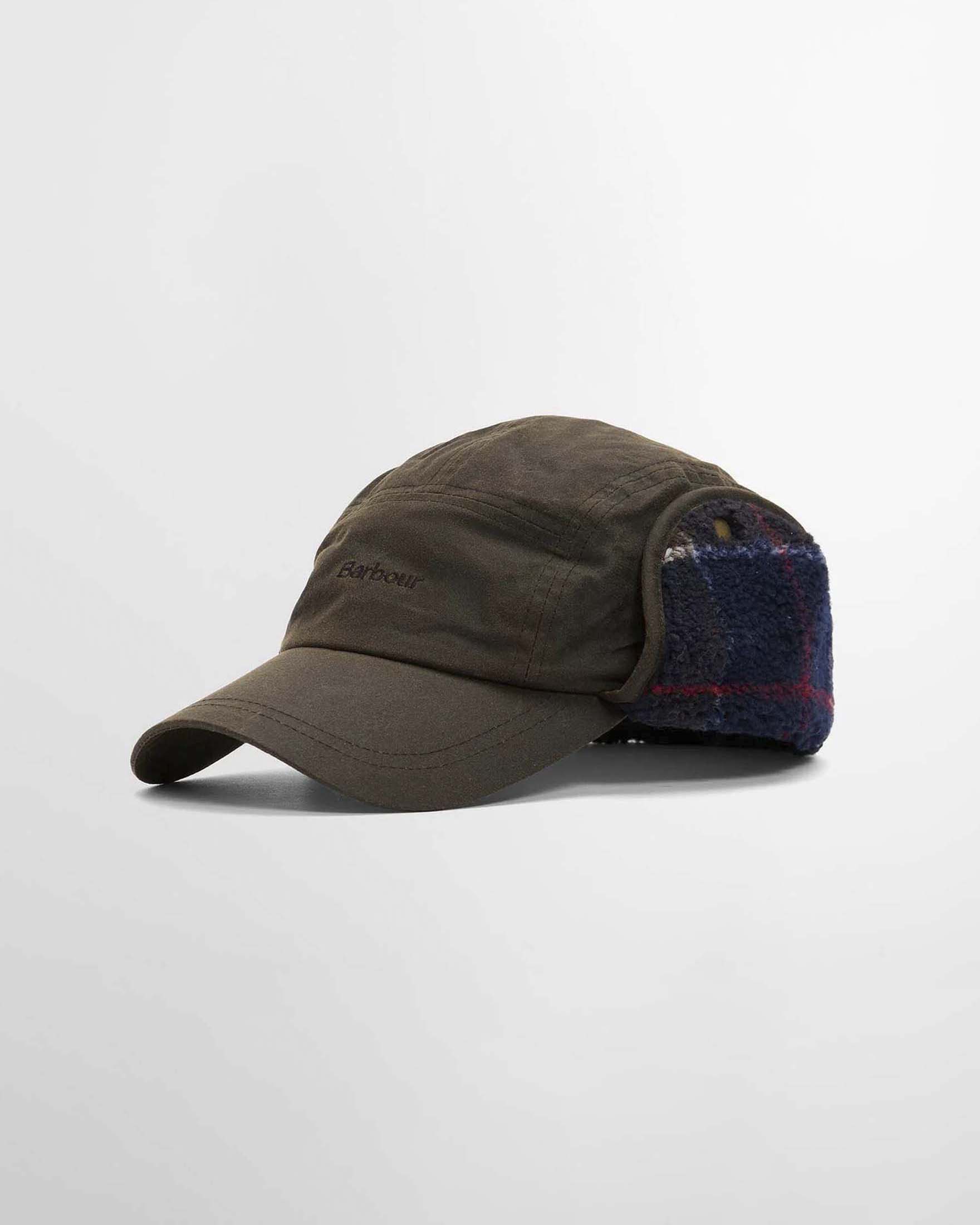 Berretto Barbour Lonnen verde militare in cotone cerato con paraorecchie