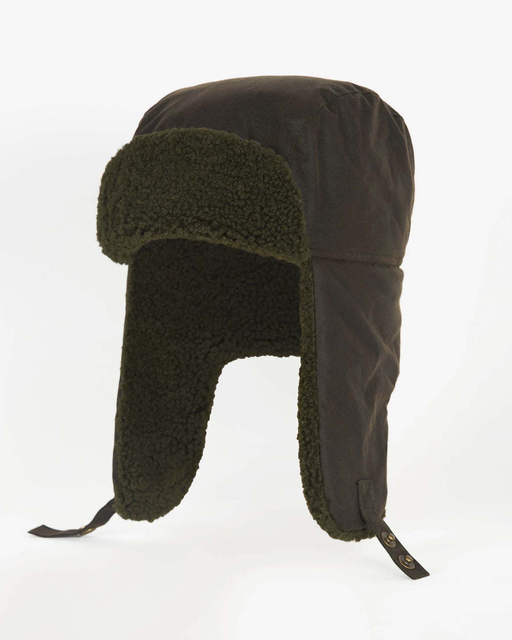 Cappello Barbour verde militare Morar Trapper in cotone cerato con fodera in pile