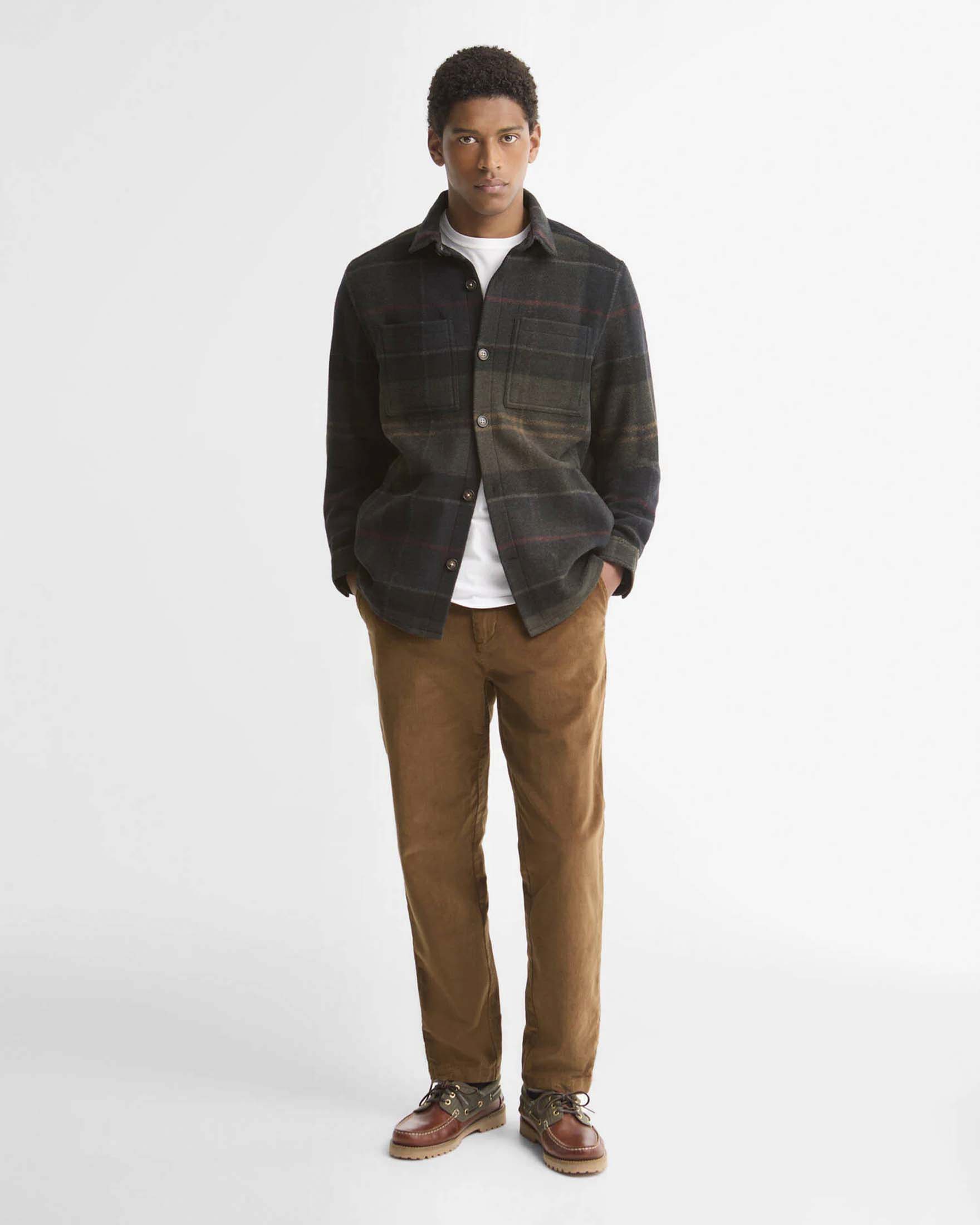 Overshirt Barbour Woodlane in misto lana tartan check militare e antracite
