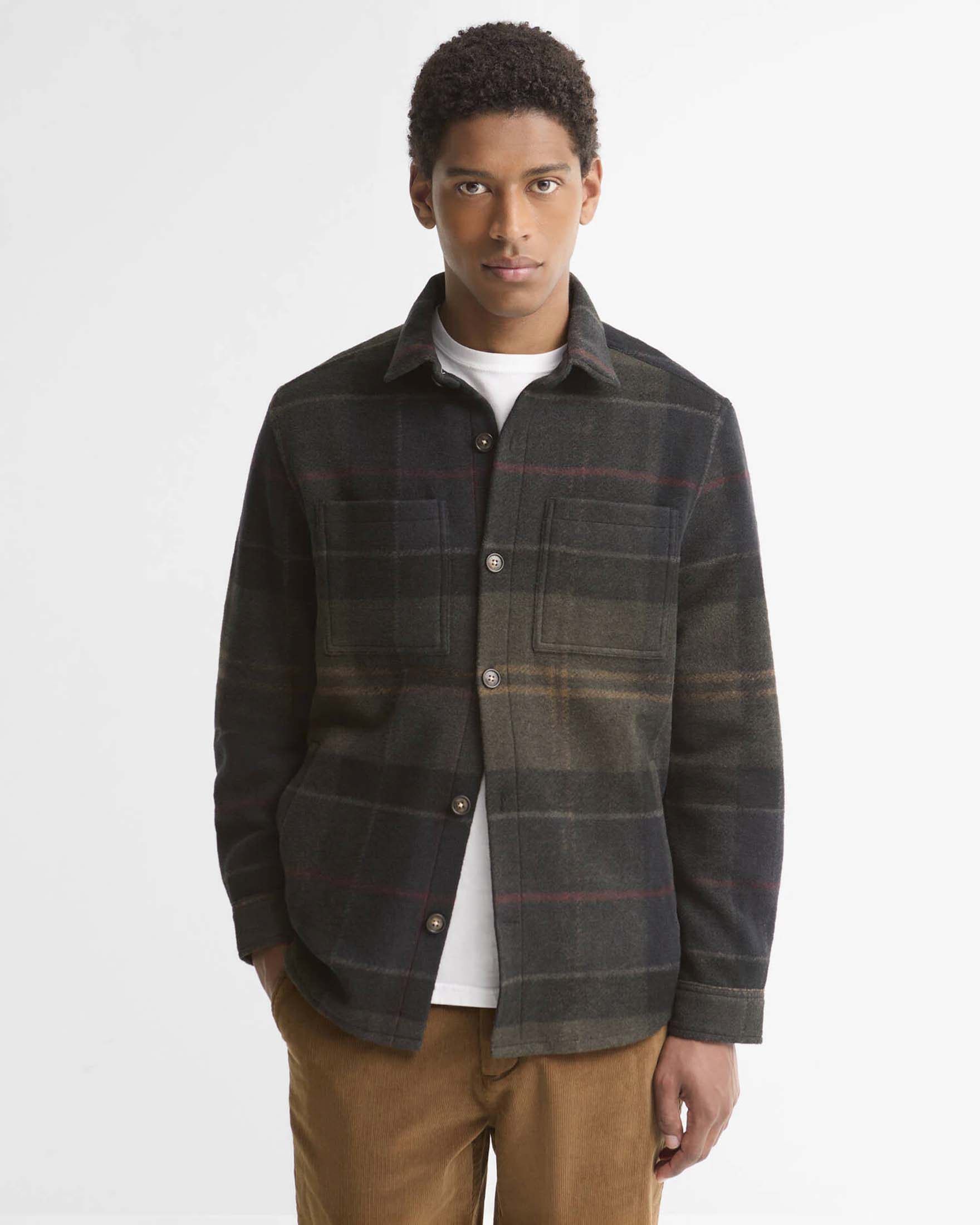 Overshirt Barbour Woodlane in misto lana tartan check militare e antracite image