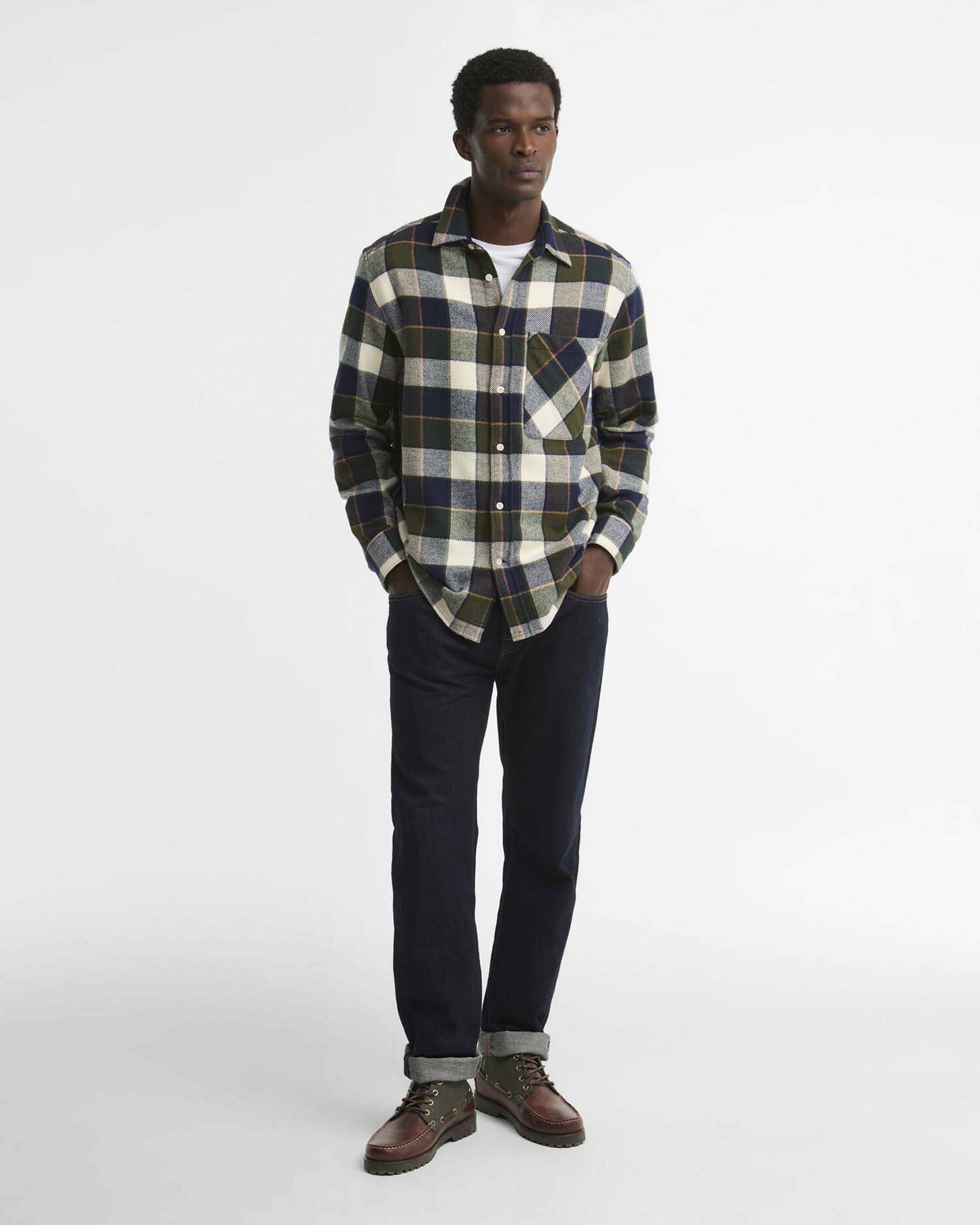 Camicia Barbour Bannock in flanella di cotone a quadri panna verde e blu